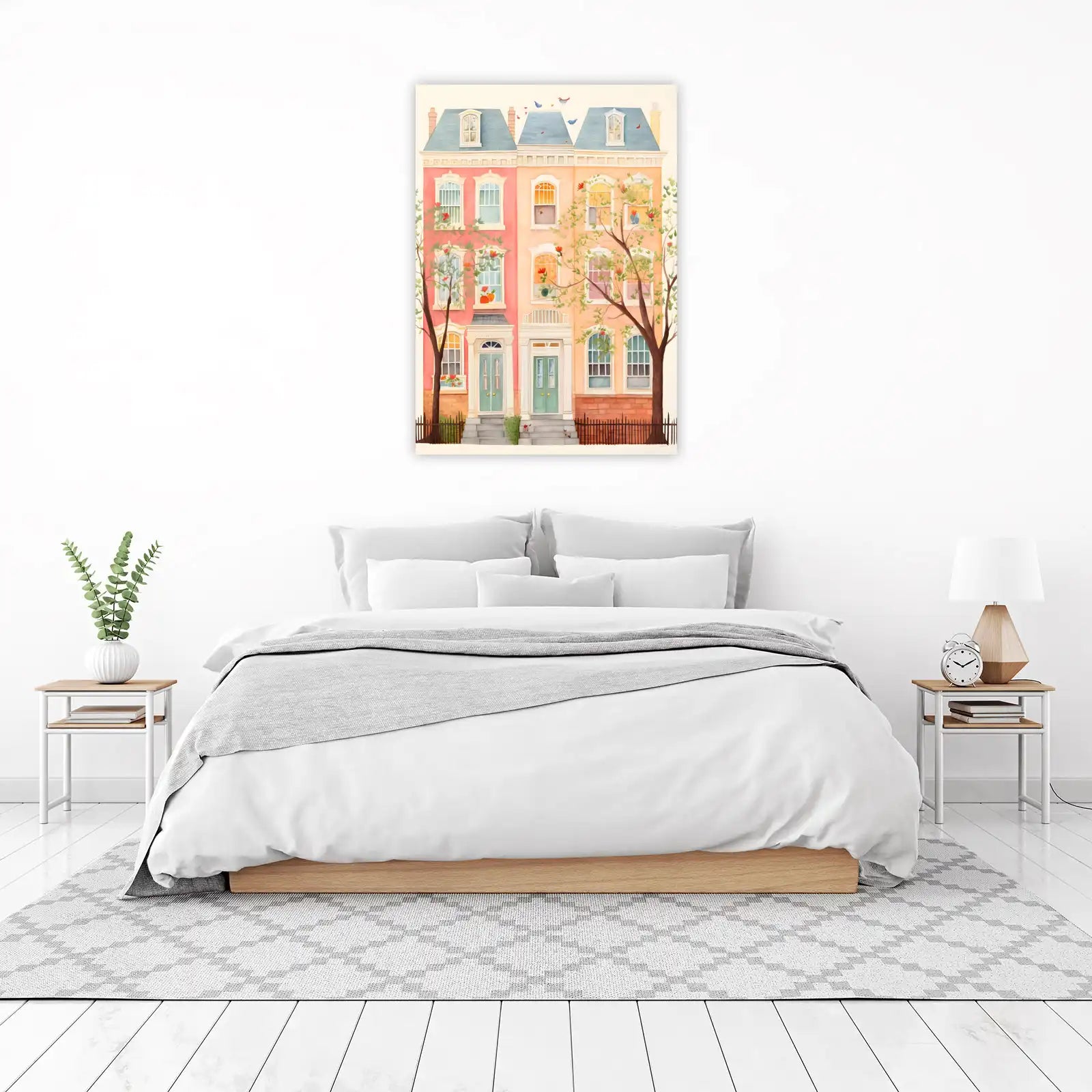 Charming Row Houses Watercolor Wall Art