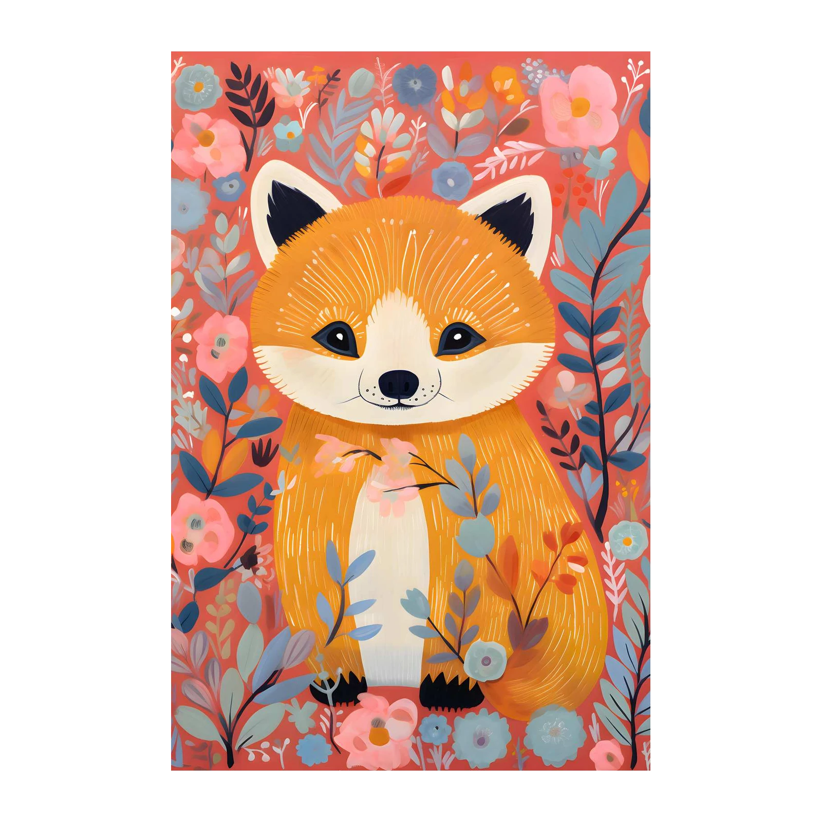 Whimsical Fox Floral Garden Wall Art