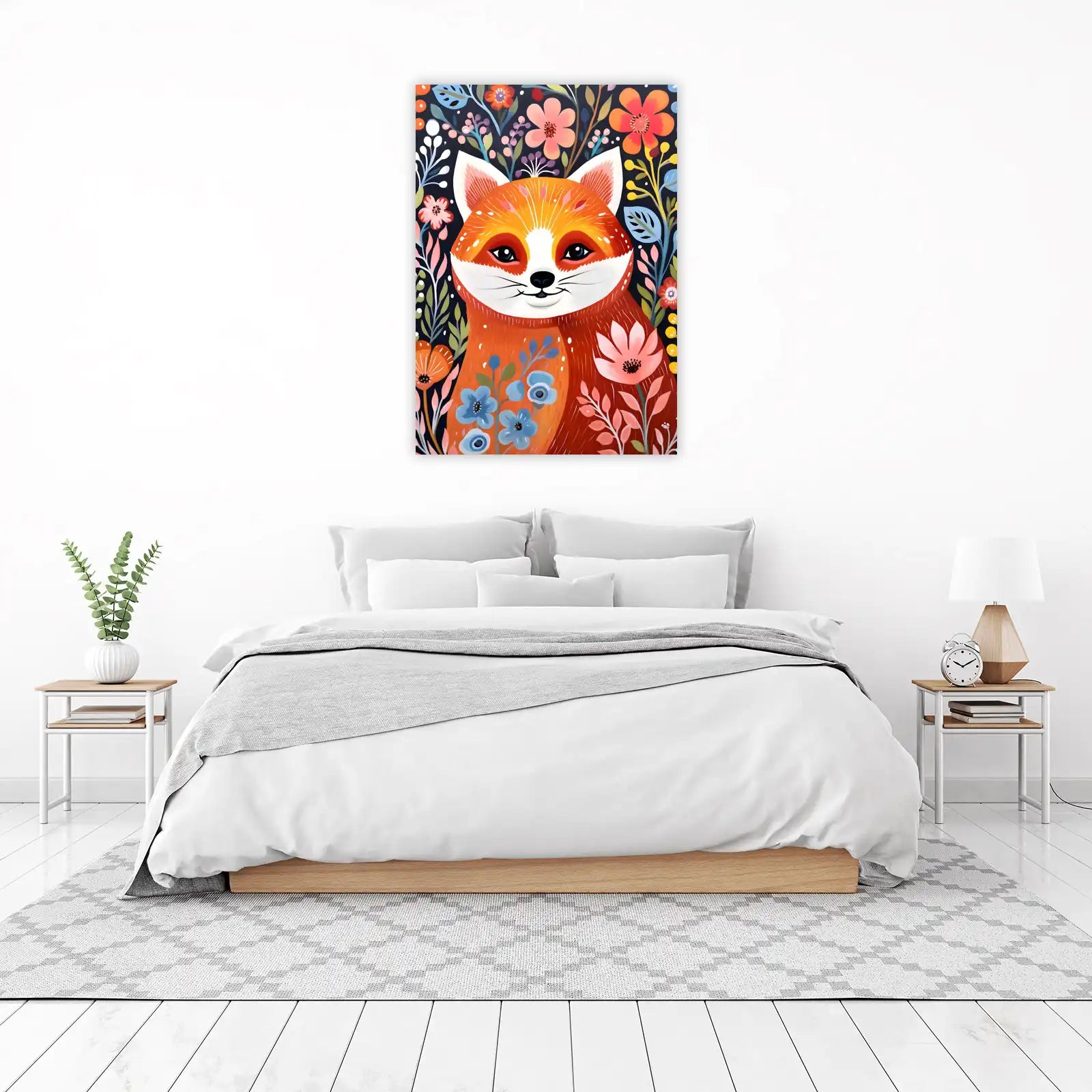 Whimsical Fox Floral Art Wall Art