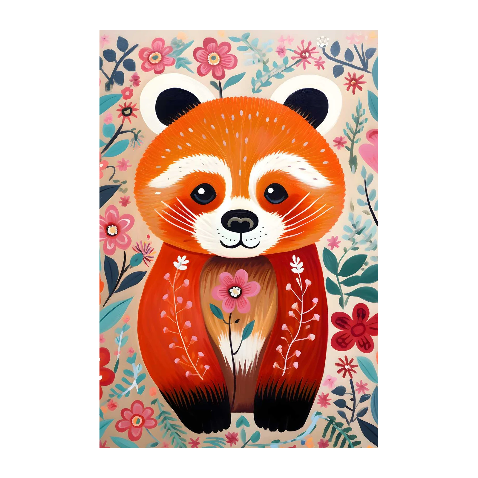 Whimsical Red Panda Floral Dream Wall Art