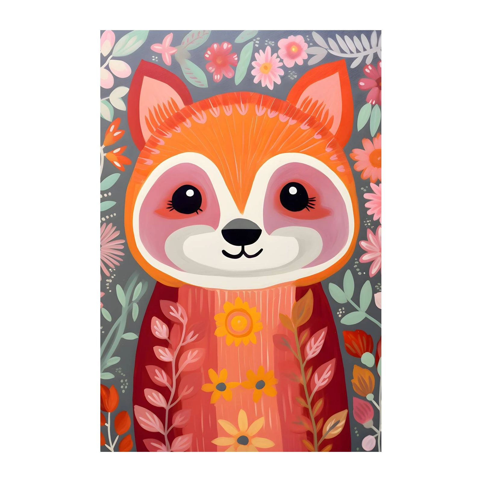 Whimsical Fox Floral Nursery Art Wall Art