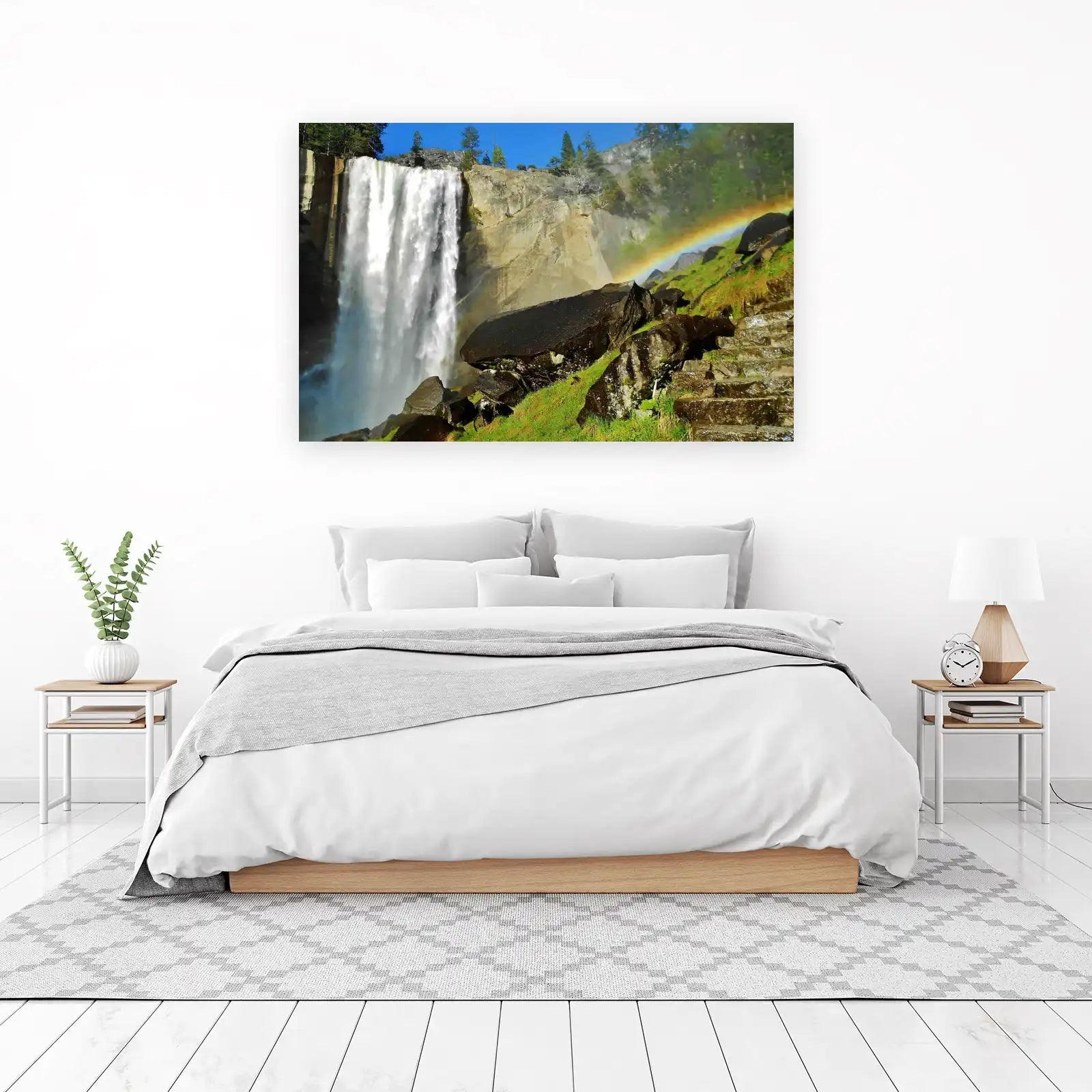 Majestic Waterfall Rainbow Landscape Wall Art