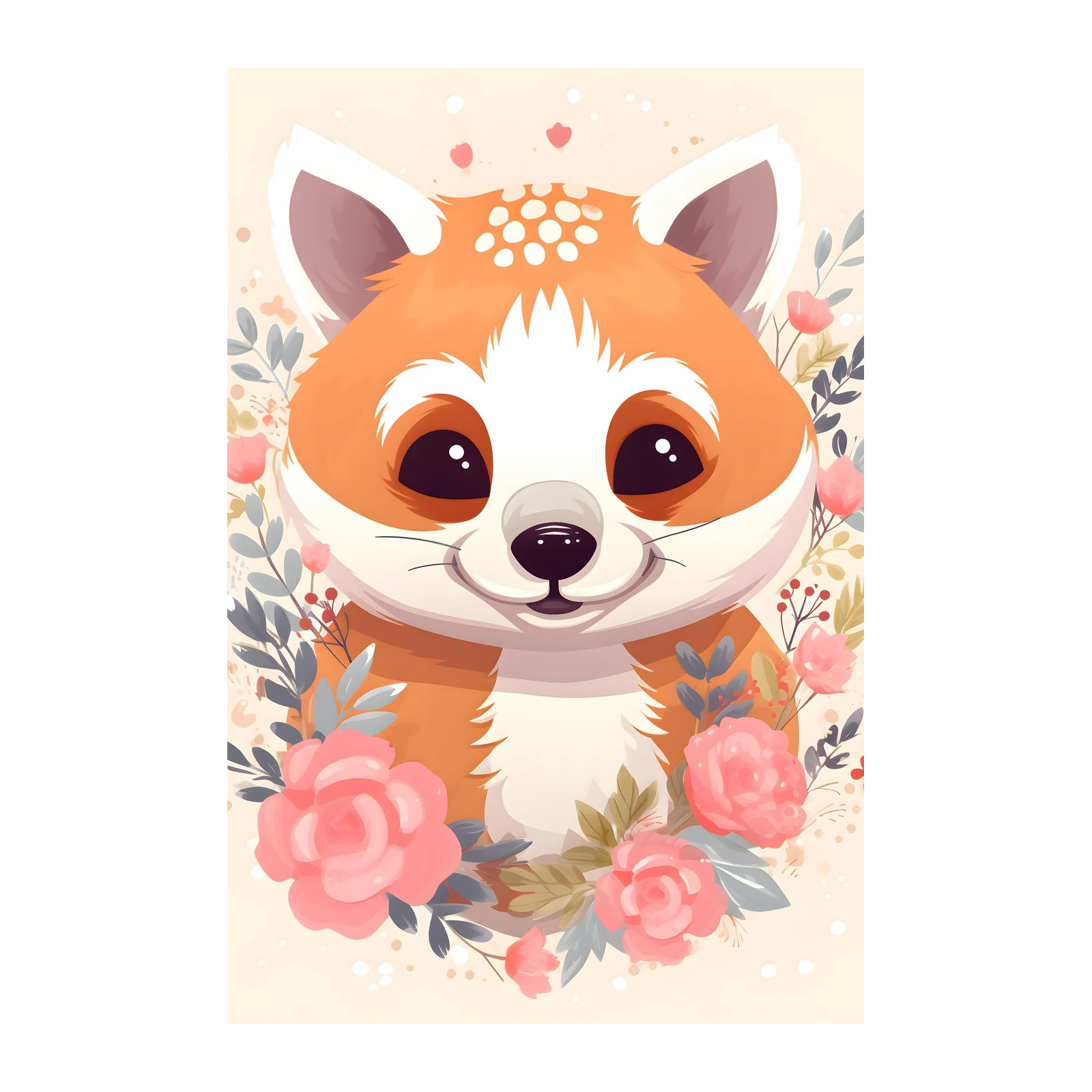 Adorable Red Panda Floral Wall Art