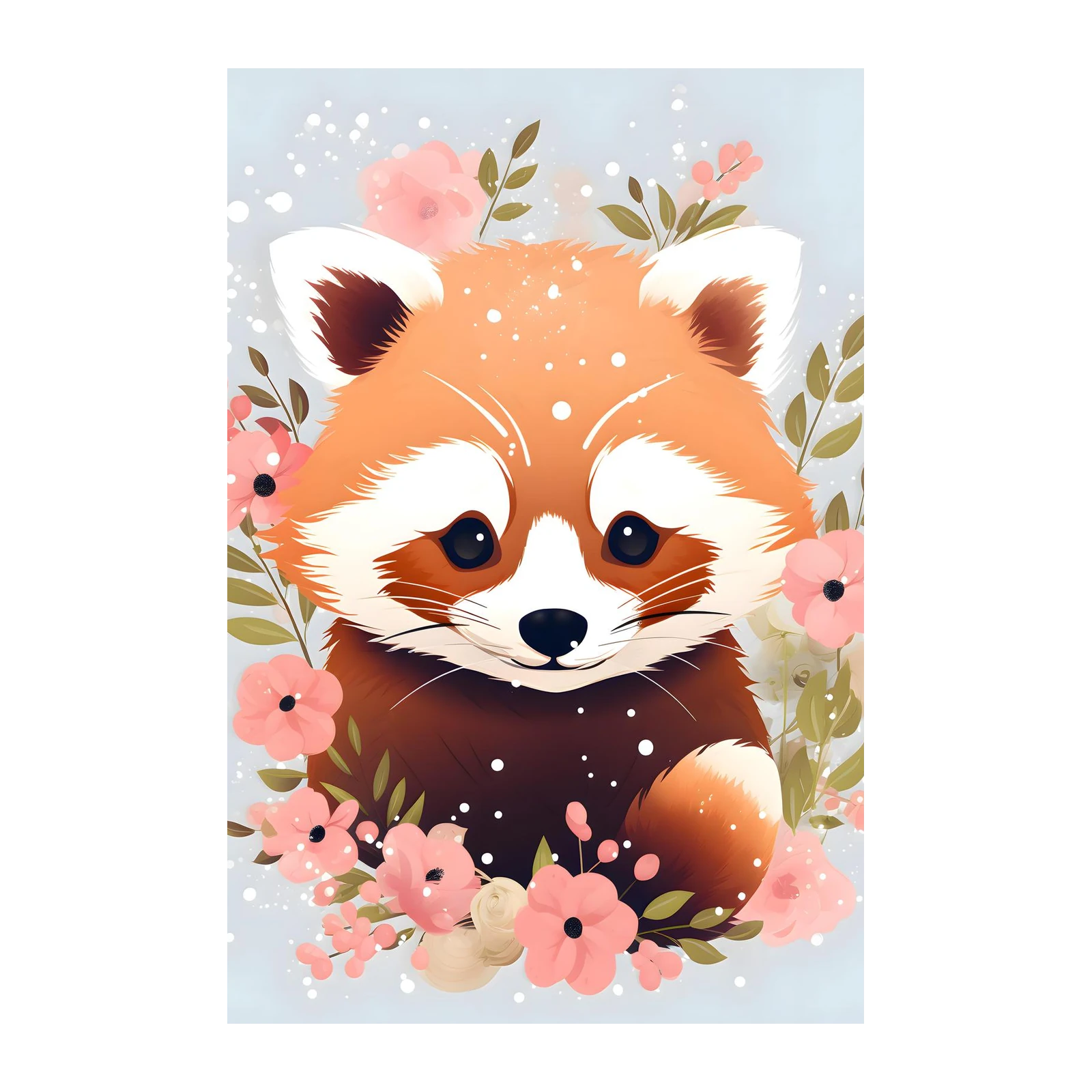 Adorable Red Panda Floral Wall Art