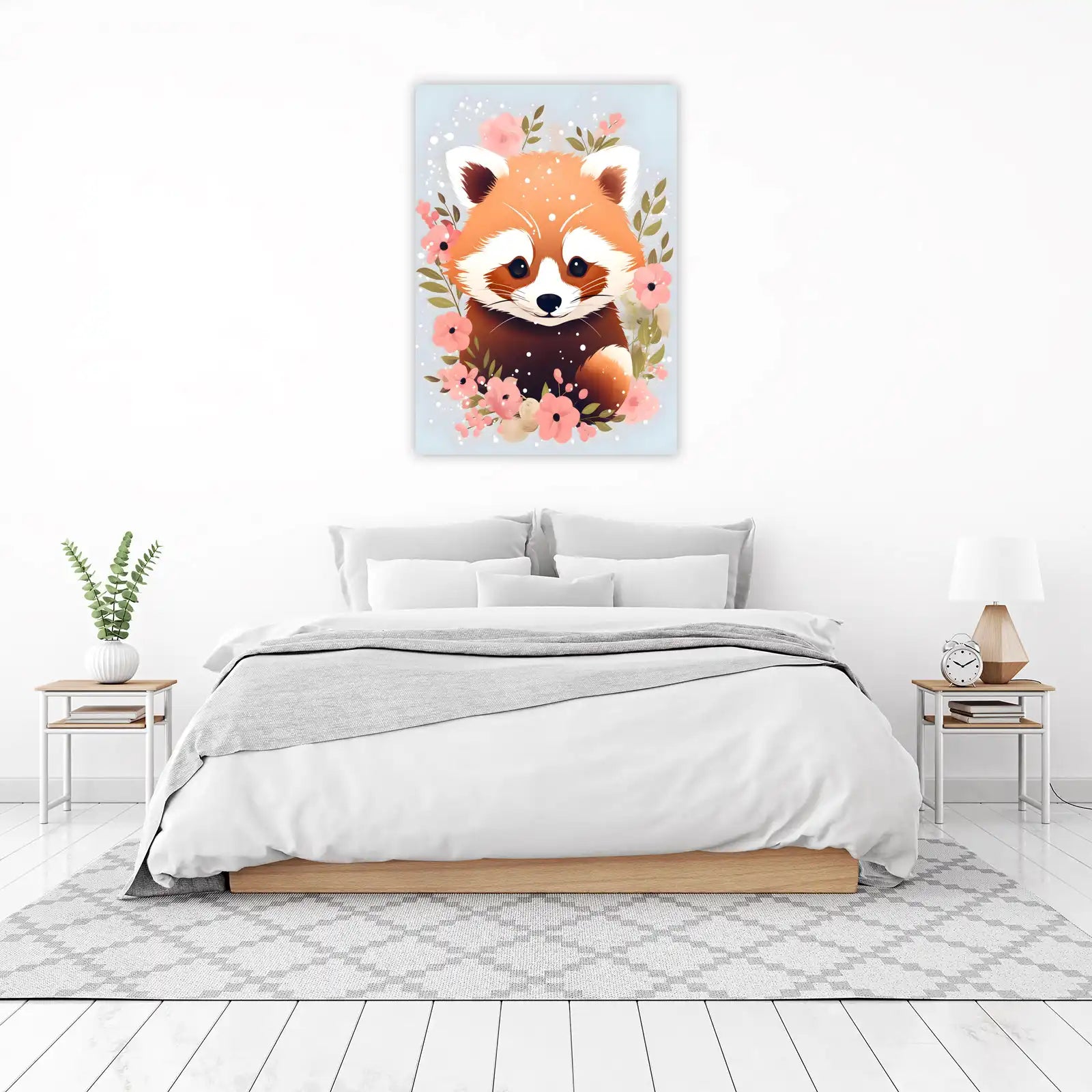 Adorable Red Panda Floral Wall Art