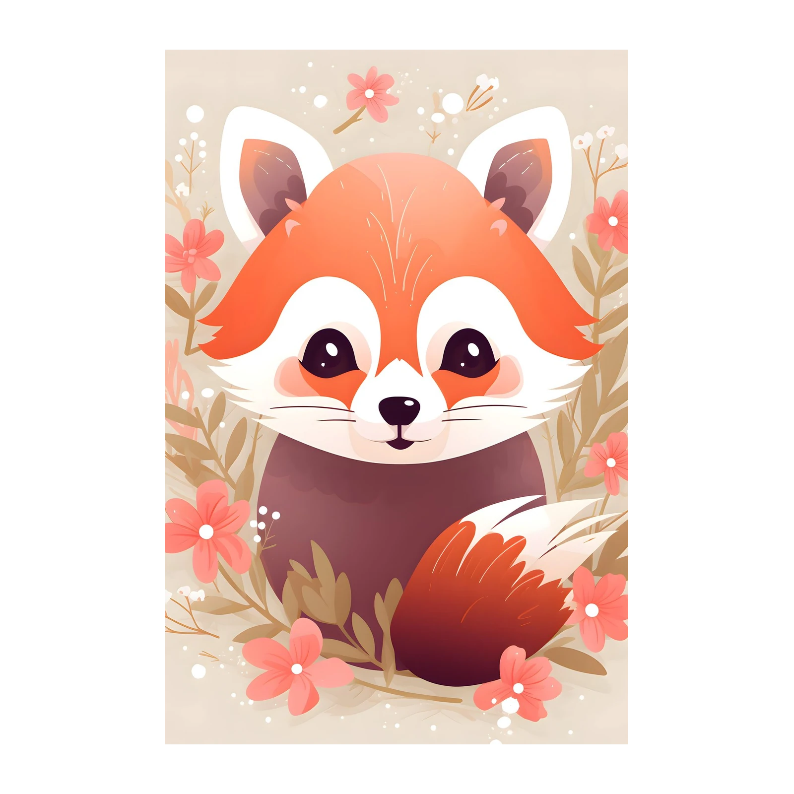 Adorable Red Panda Floral Wall Art