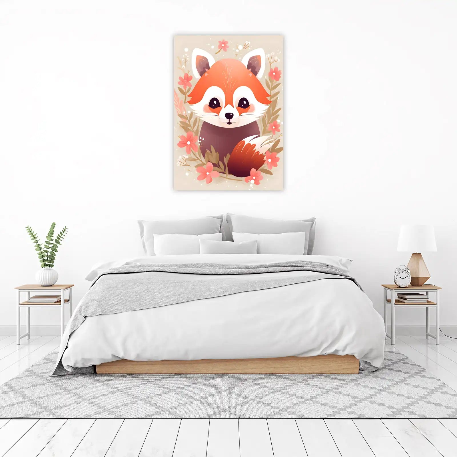 Adorable Red Panda Floral Wall Art
