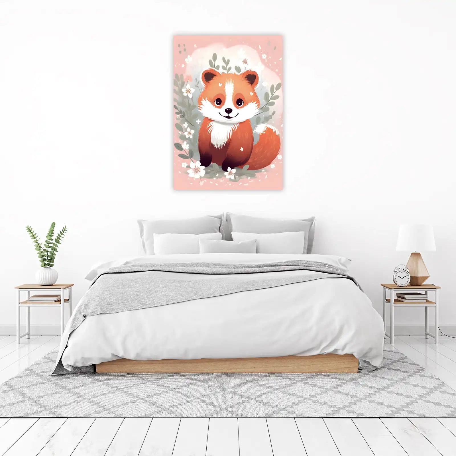 Cute Red Panda & Flowers Wall Art