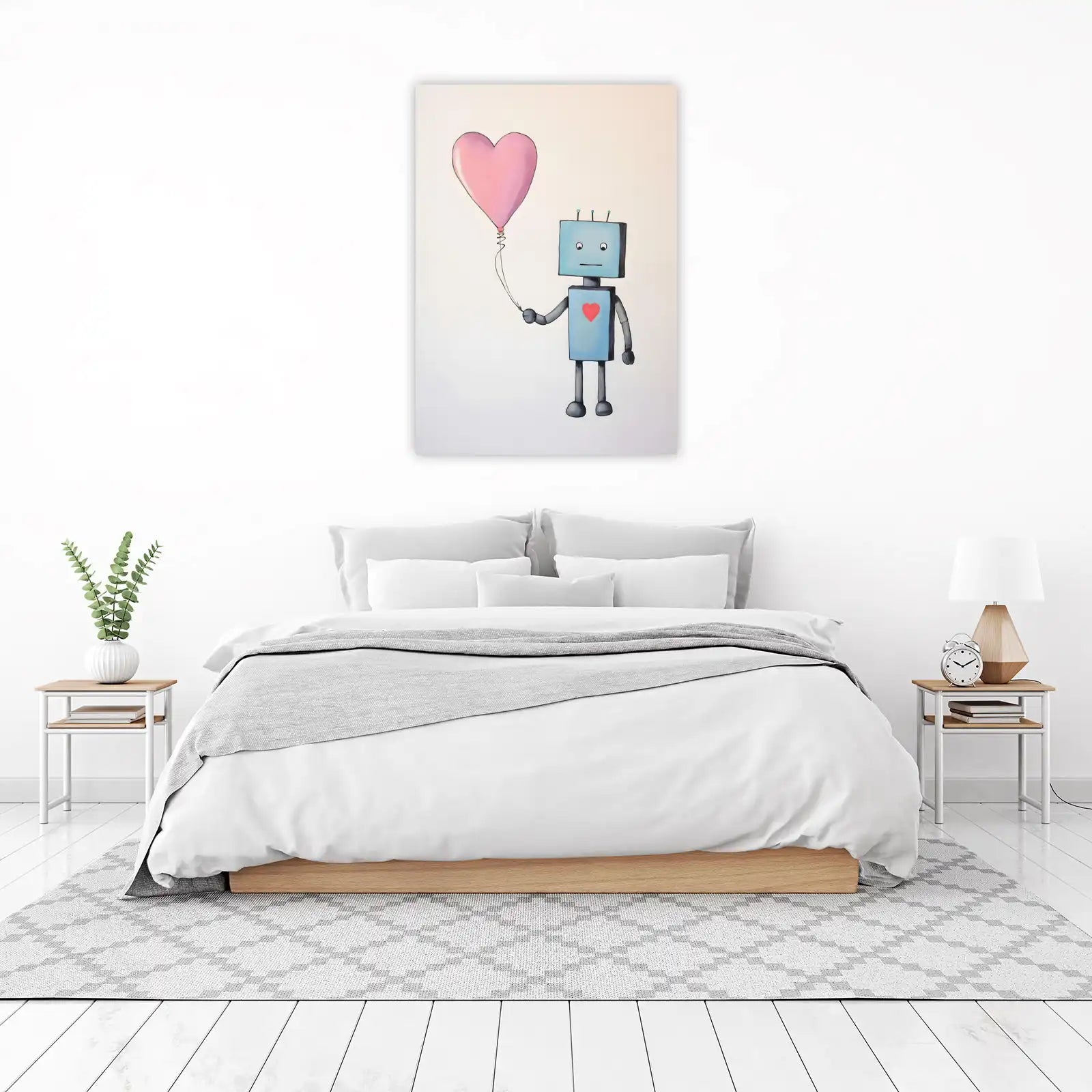 Adorable Robot with Heart Balloon Wall Art