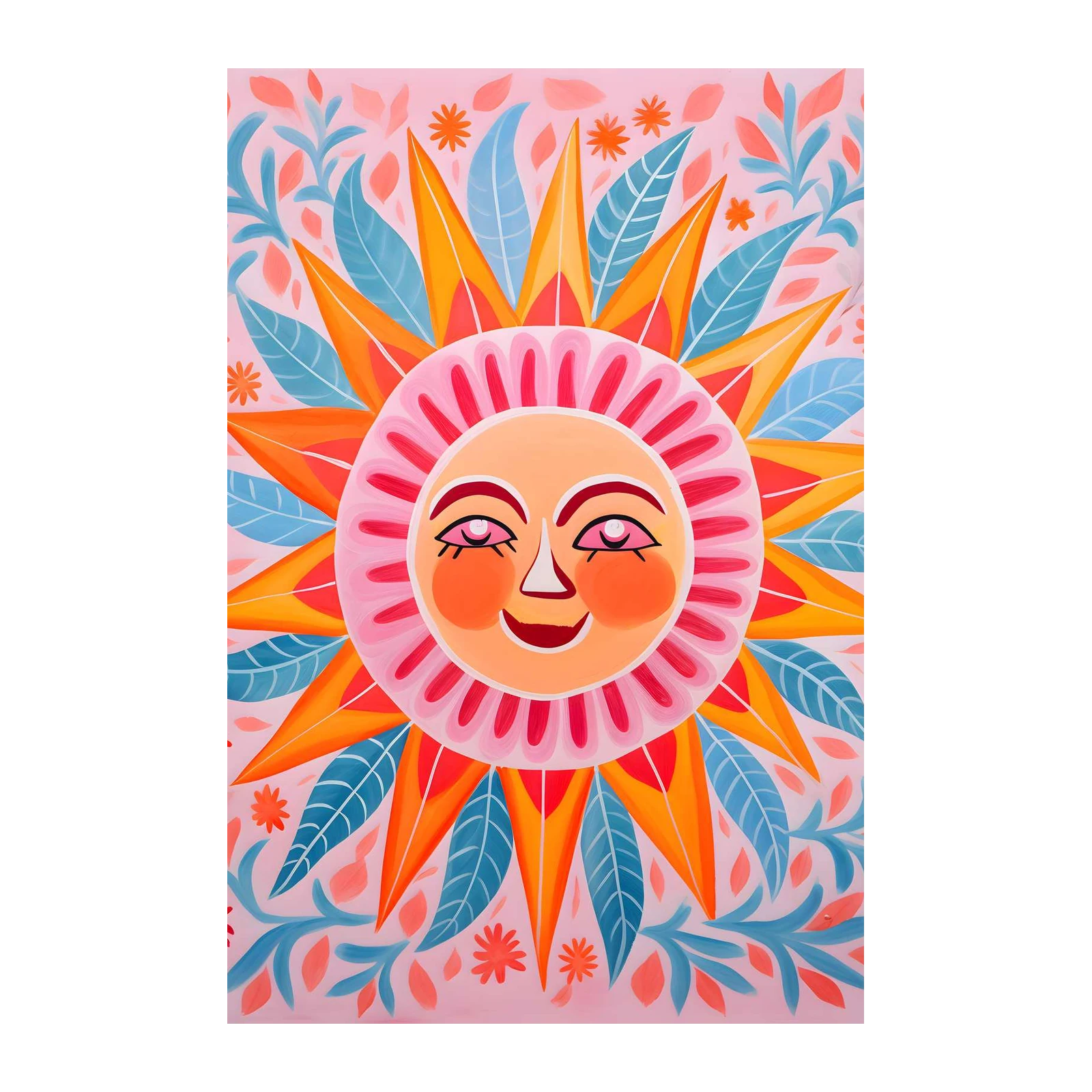 Whimsical Sun Face Floral Boho Wall Art