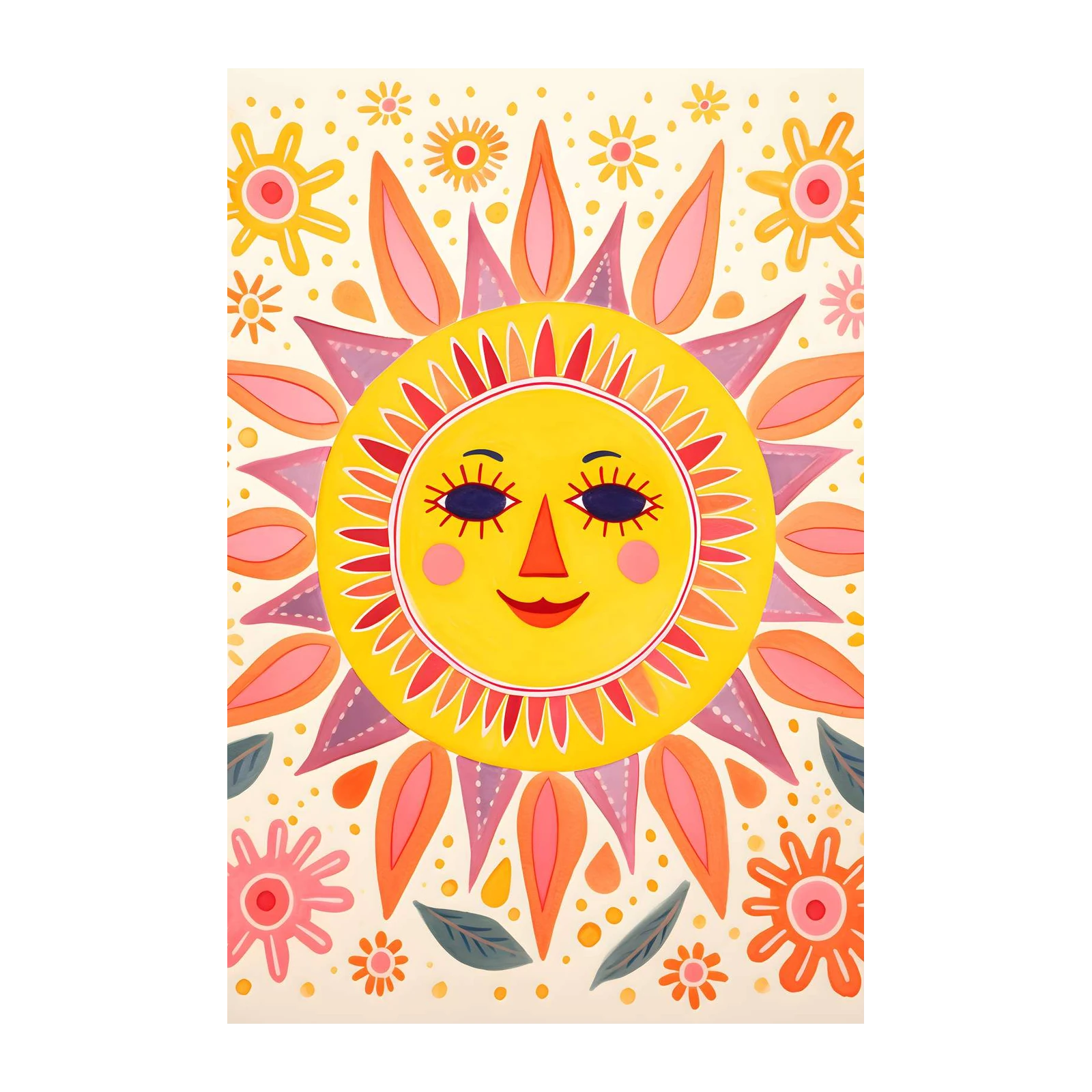 Joyful Sun Face Folk Art Wall Art