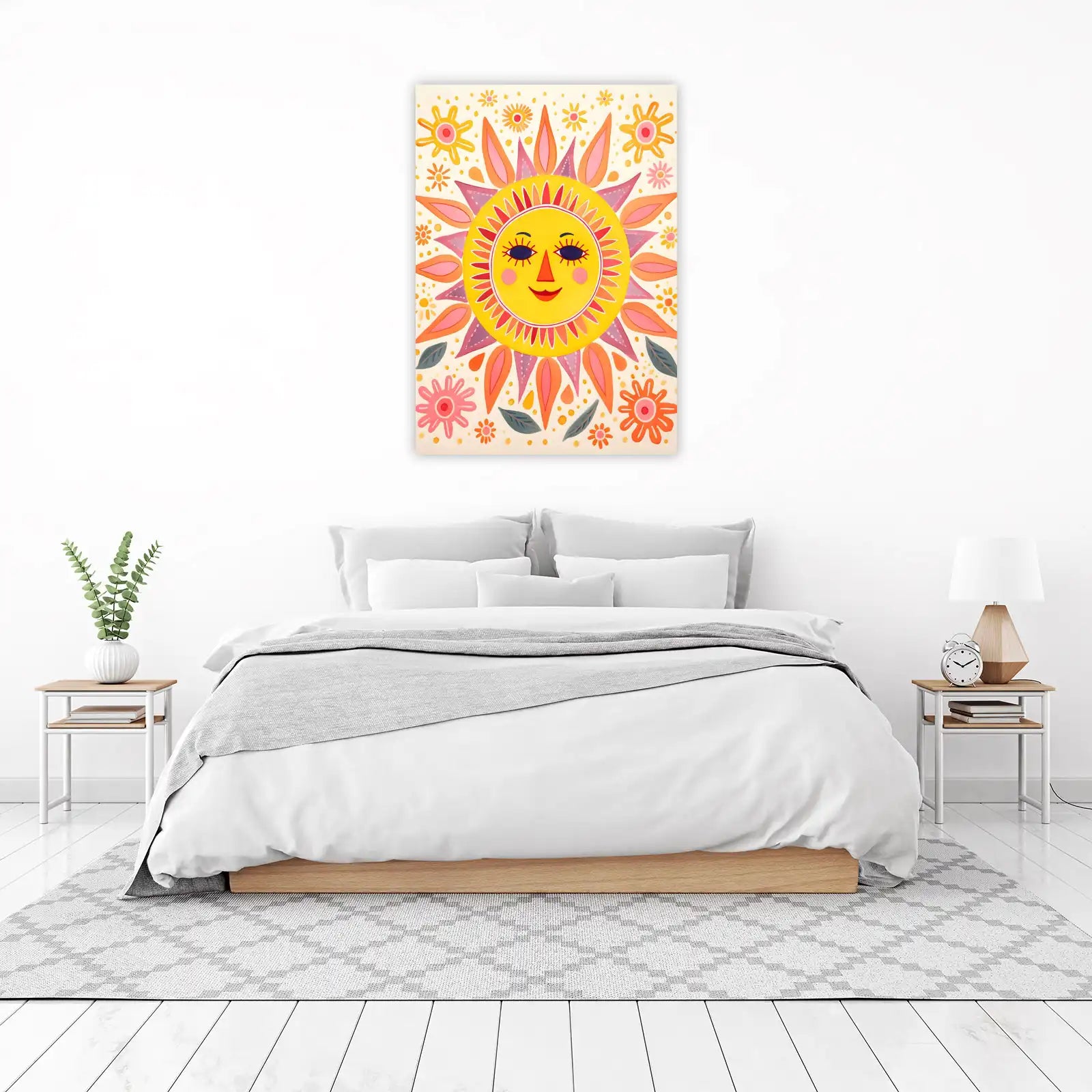 Joyful Sun Face Folk Art Wall Art