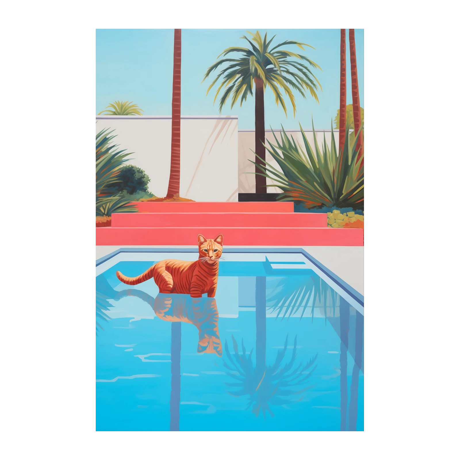 Retro Poolside Orange Cat Wall Art