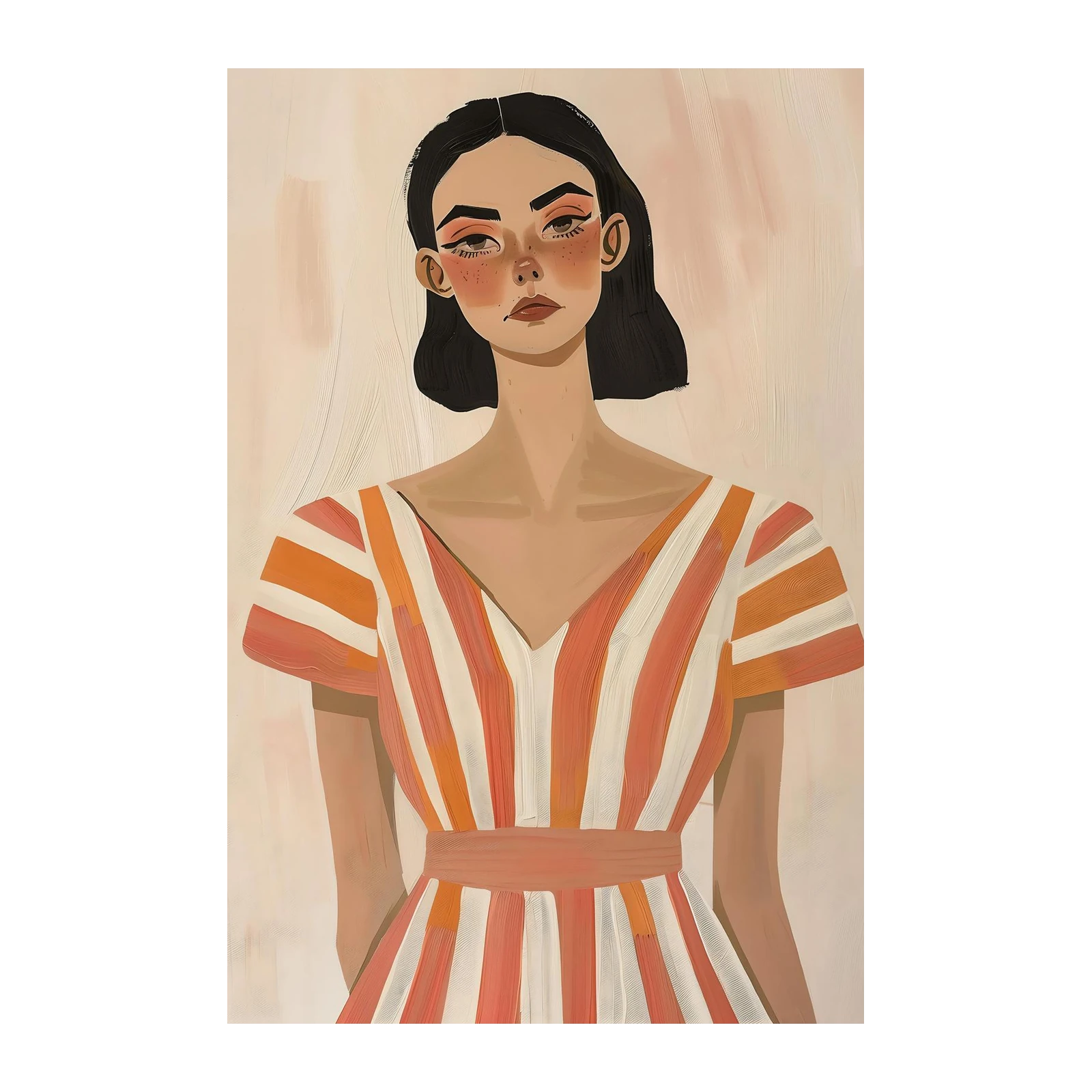 Chic Portrait Stripped Midi Dress Wall Art
