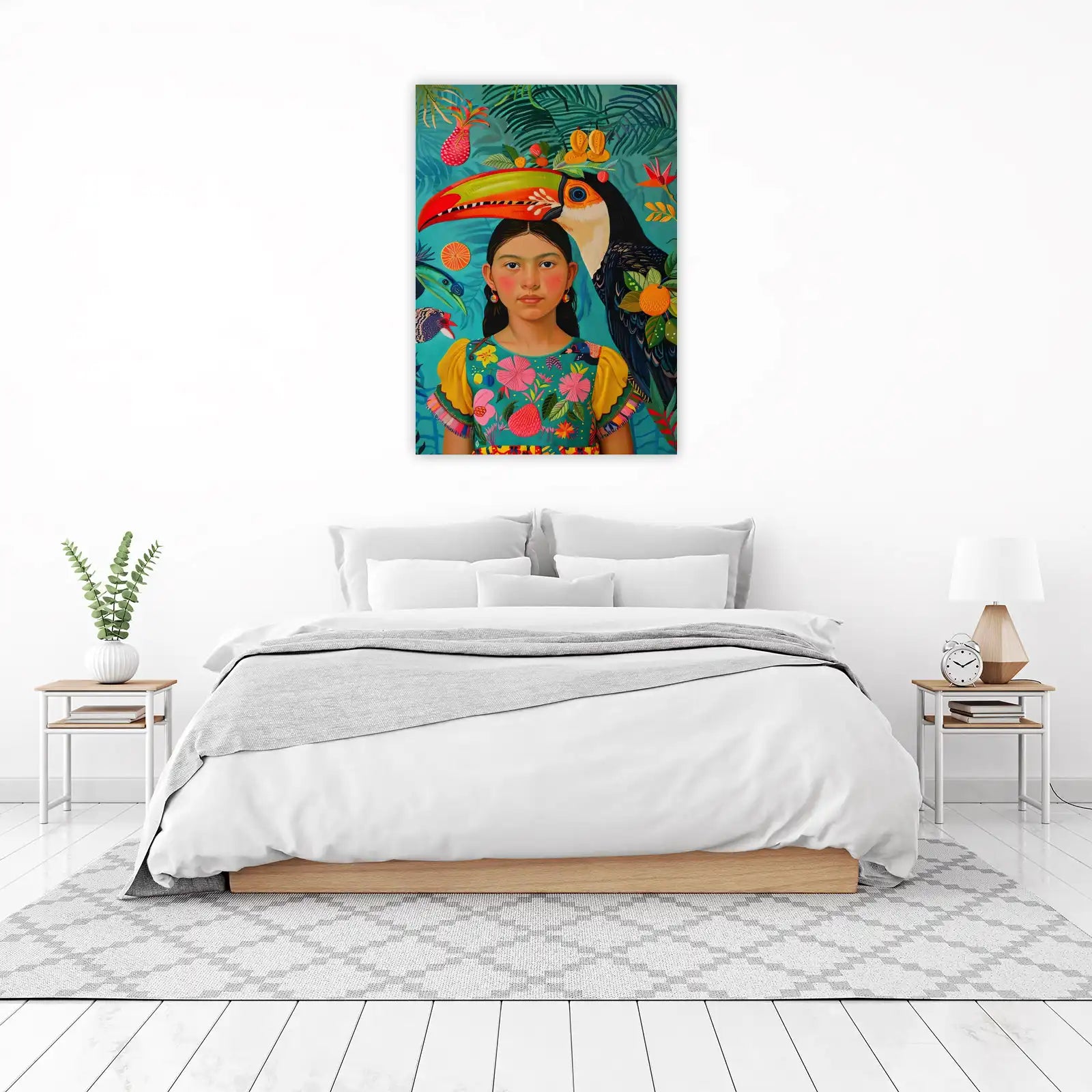 Vibrant Toucan & Girl Tropical Wall Art Wall Art