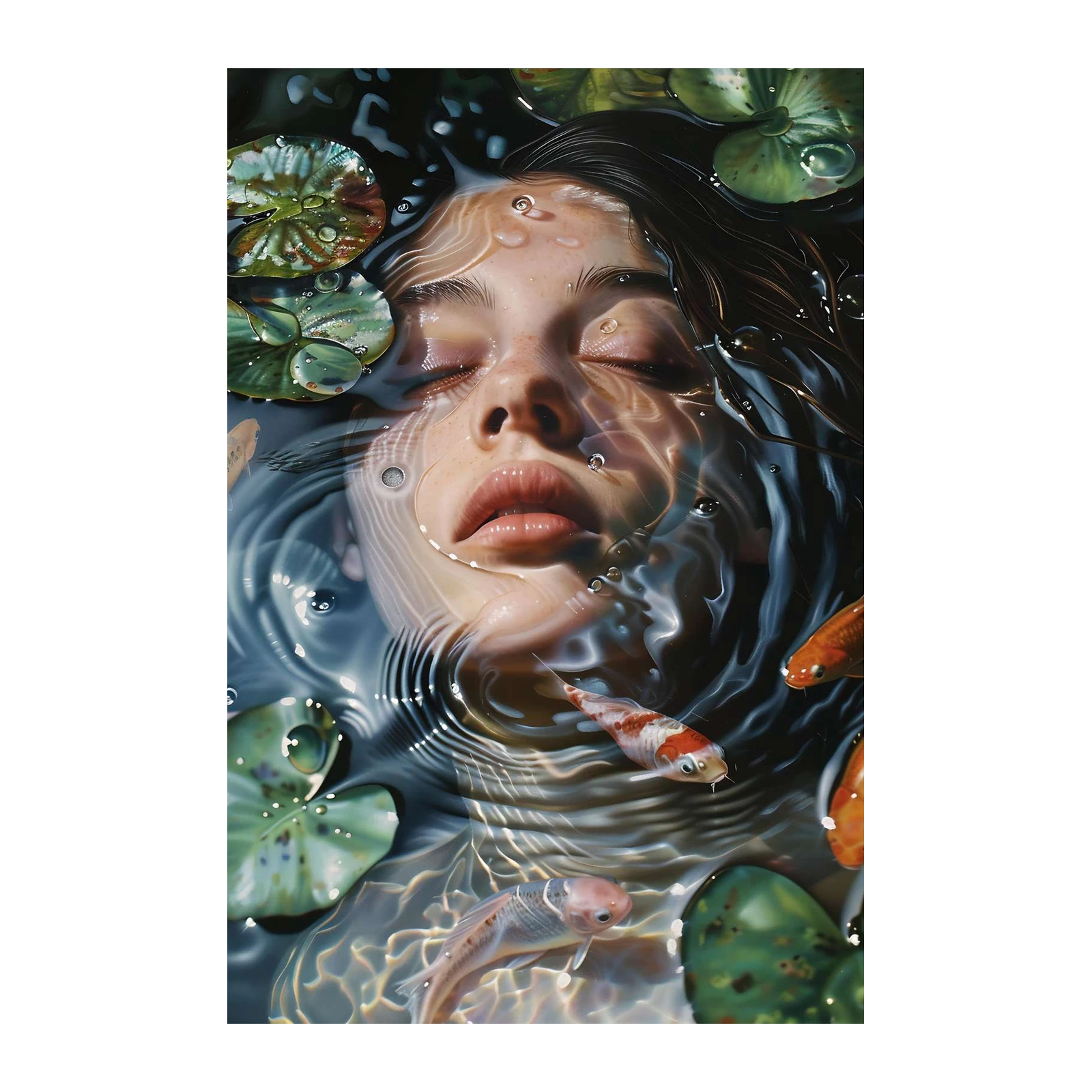 Tranquil Koi Pond Woman Wall Art