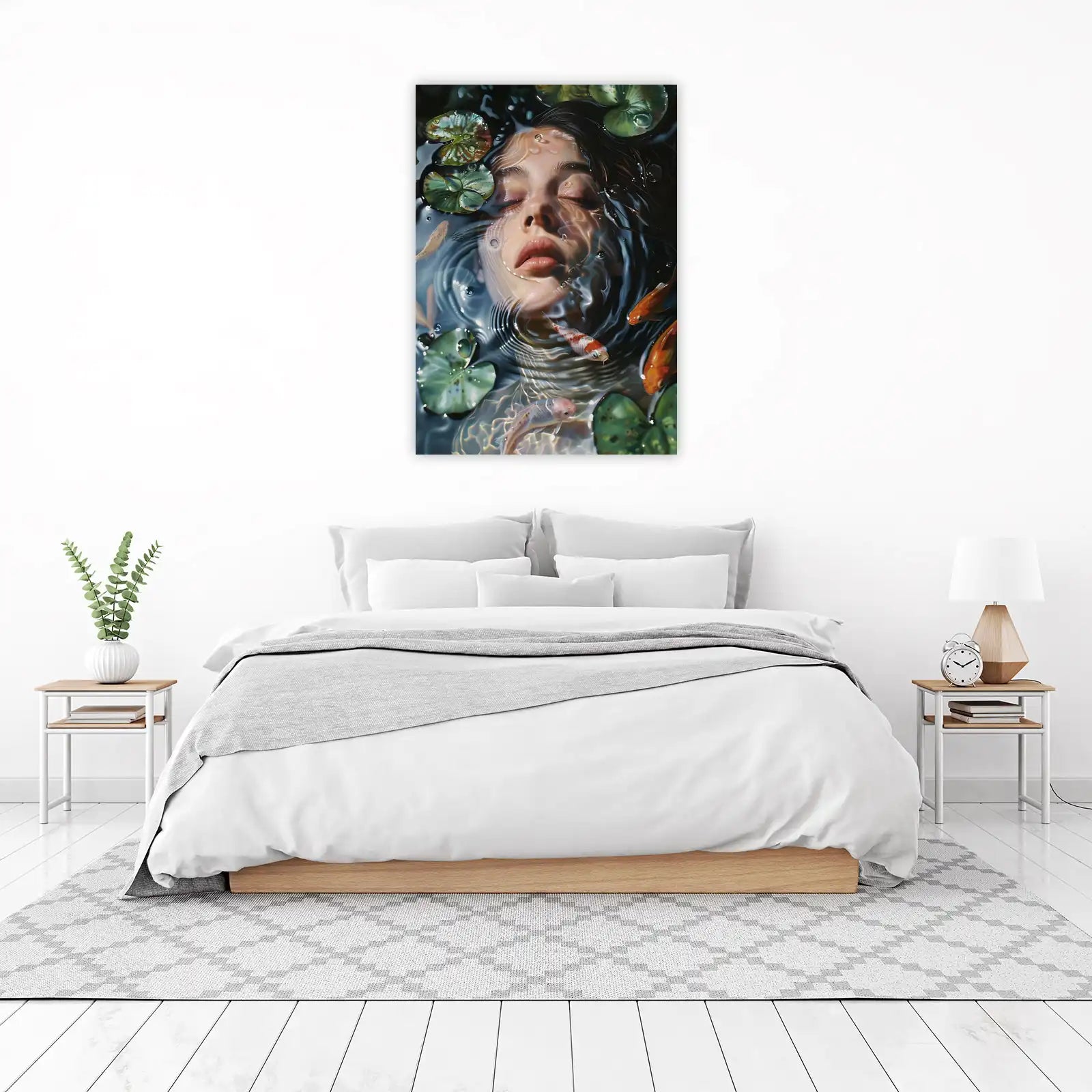 Tranquil Koi Pond Woman Wall Art