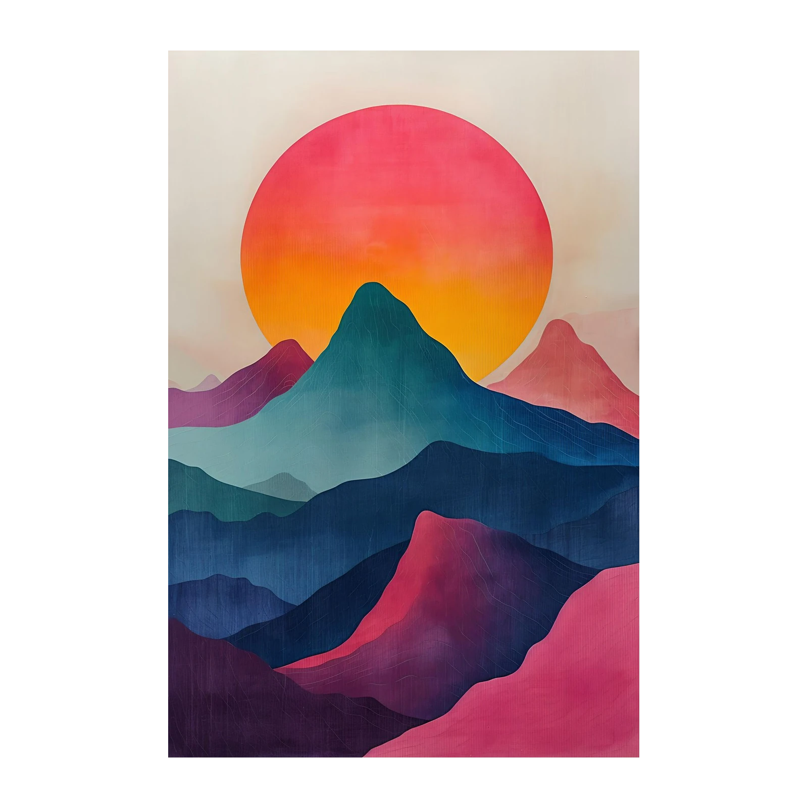 Vibrant Sunset Mountain Abstract Wall Art