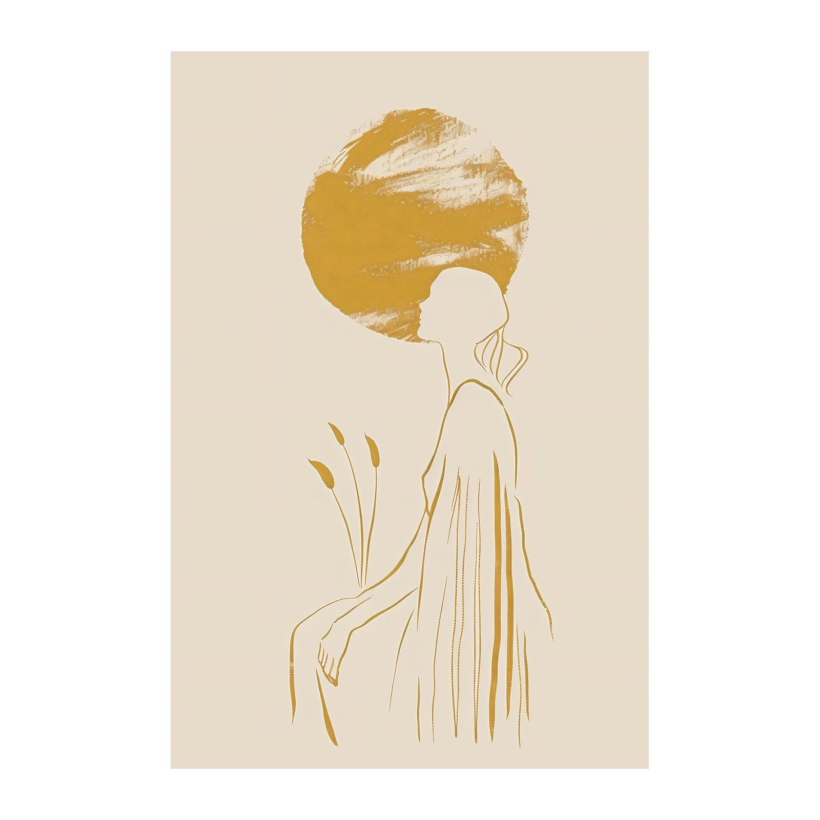 Boho Woman with Sun Abstract Gold Wall Art