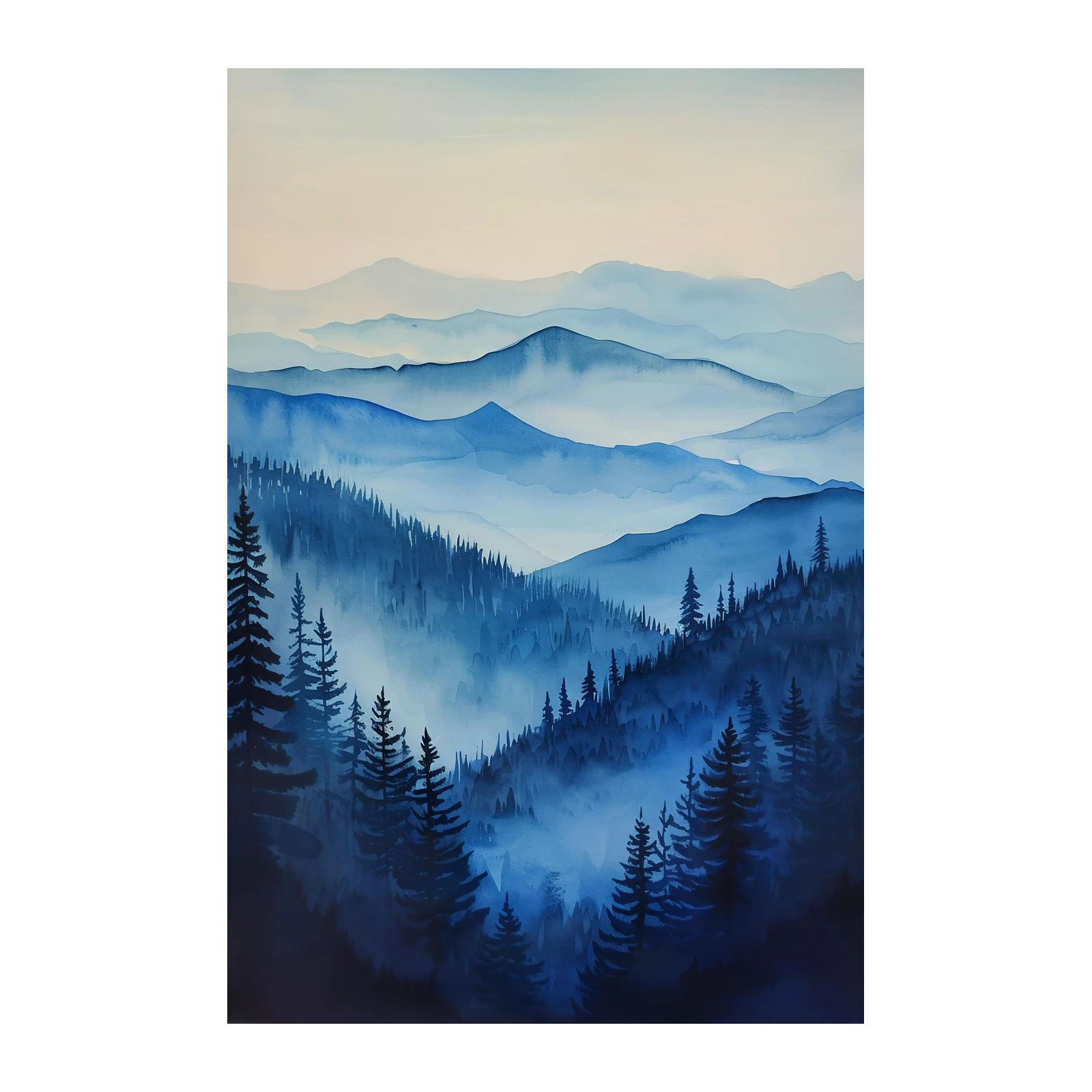 Misty Blue Mountains & Pines Wall Art