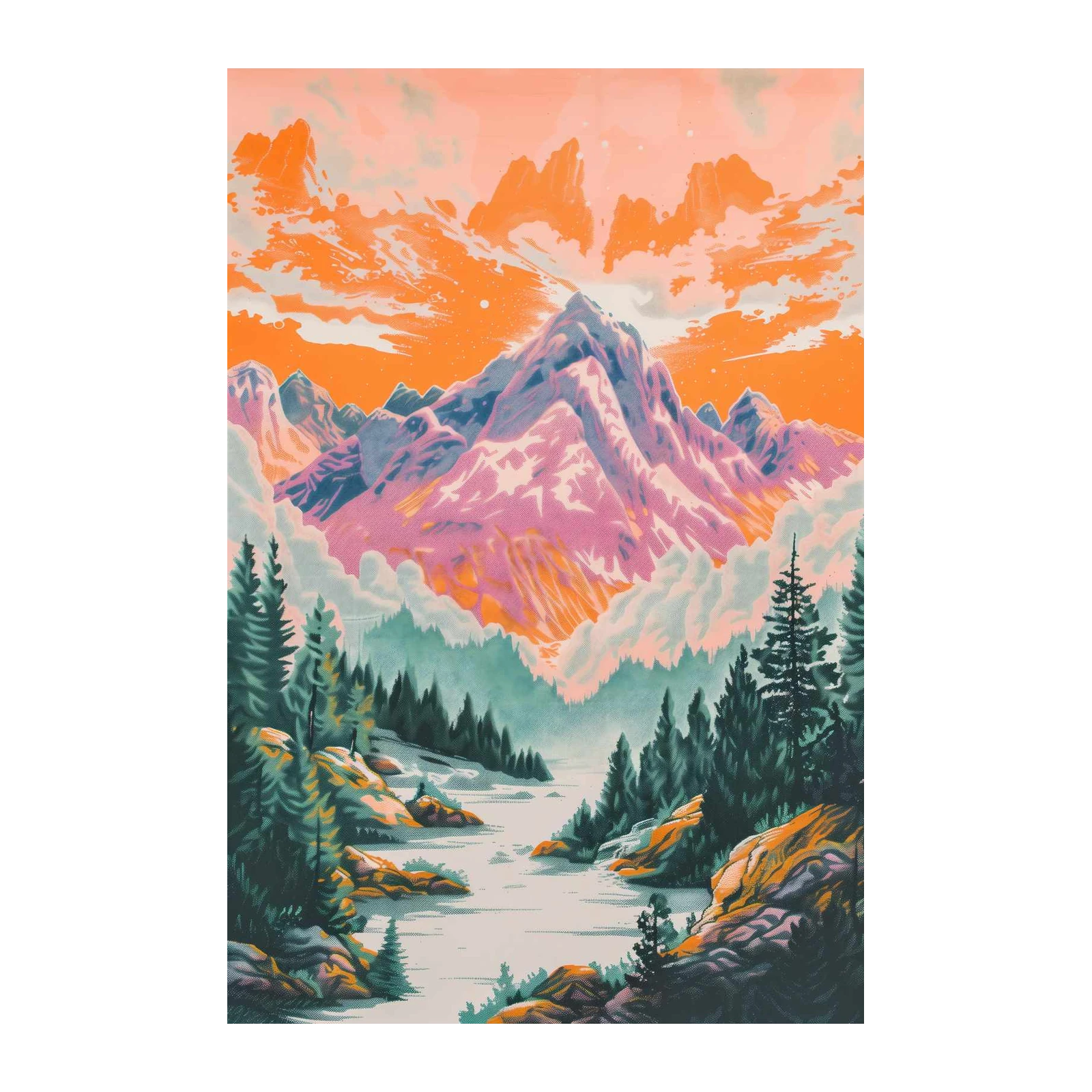 Vibrant Mountain Sunset Landscape Wall Art