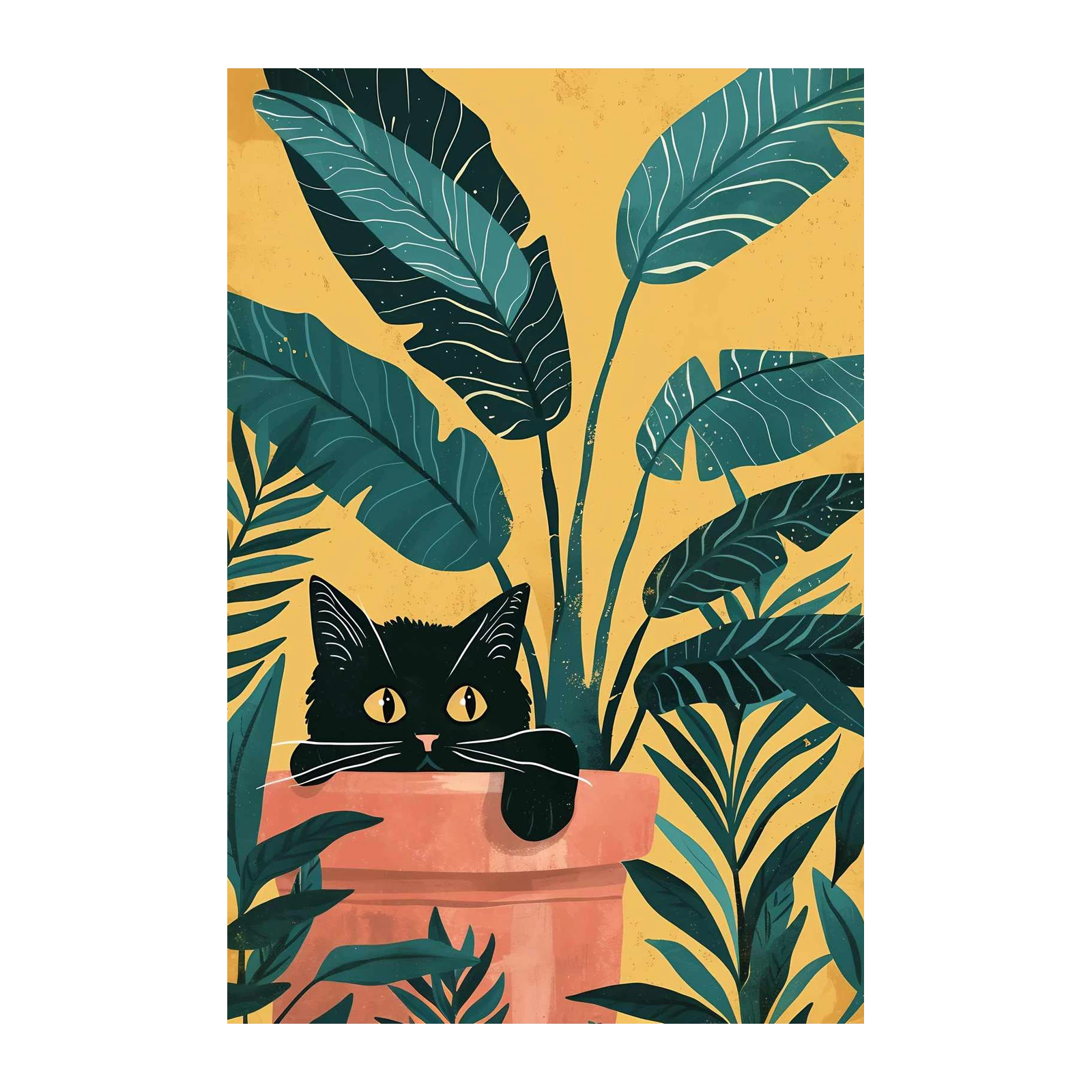 Black Cat Jungle Plant Wall Art