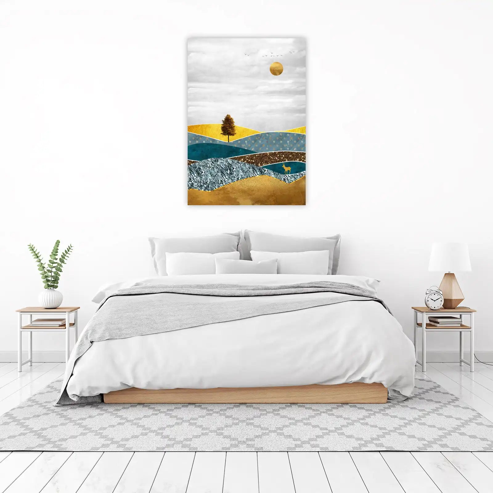 Golden Deer Landscape Abstract Wall Art