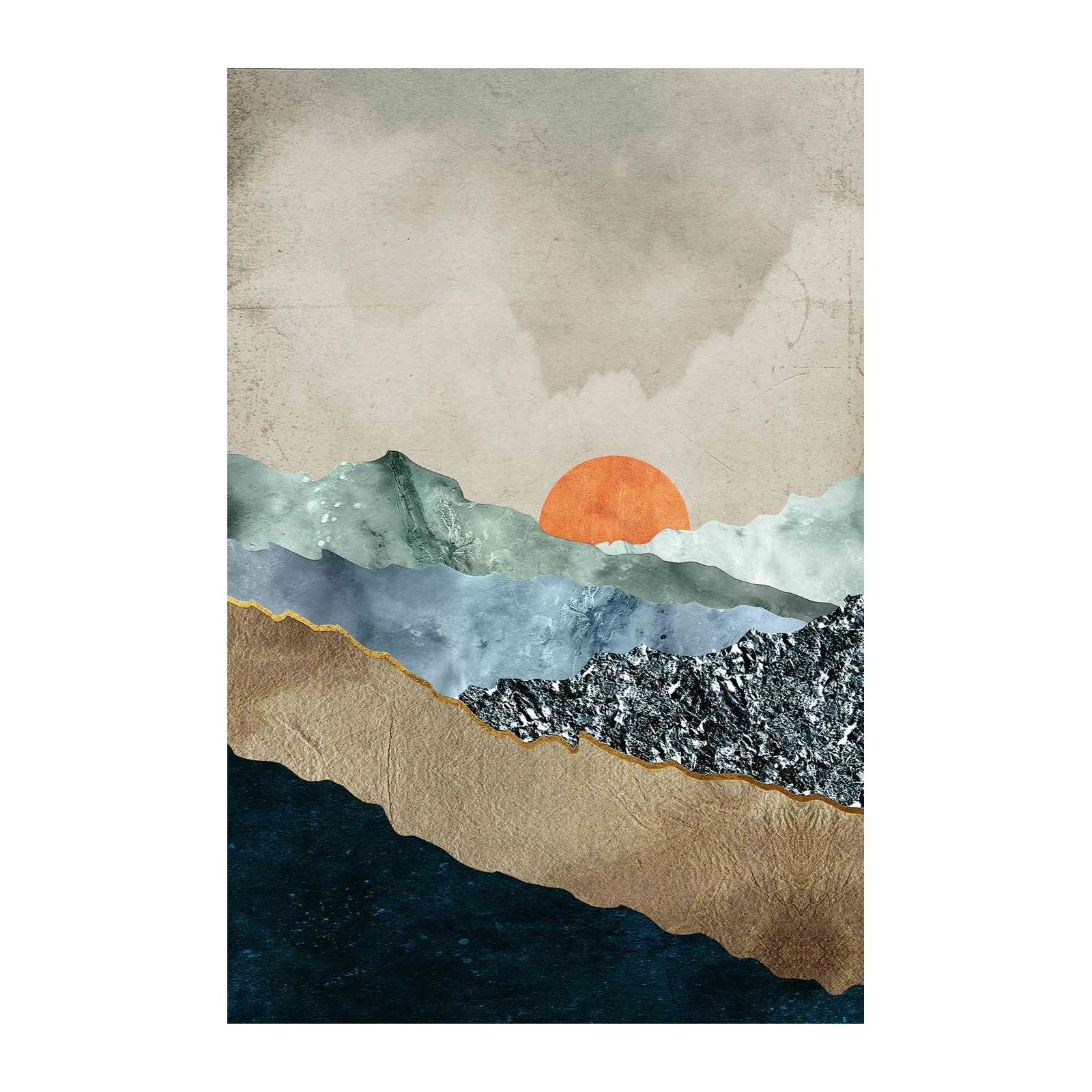 Serene Mountain Sunset Textured Wall Art