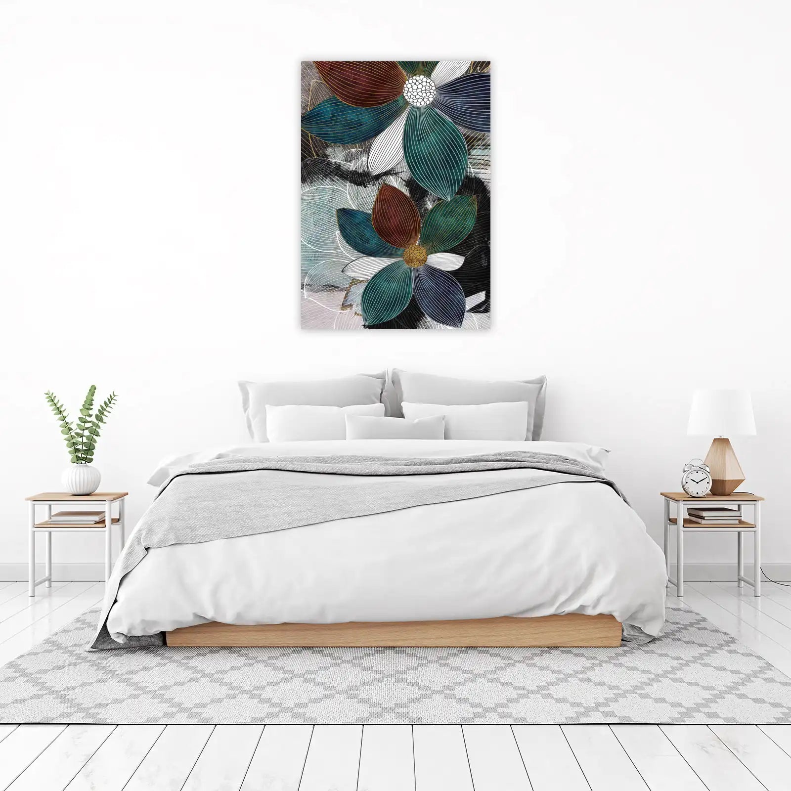Modern Floral Bloom Gold Line Art Wall Art