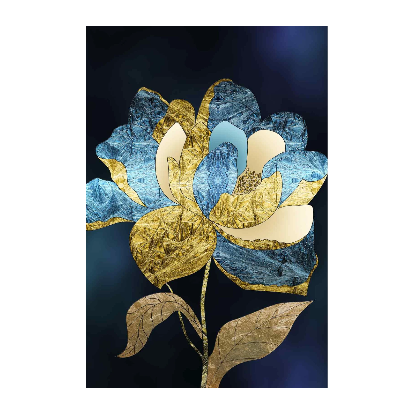 Abstract Gold Blue Floral Wall Art