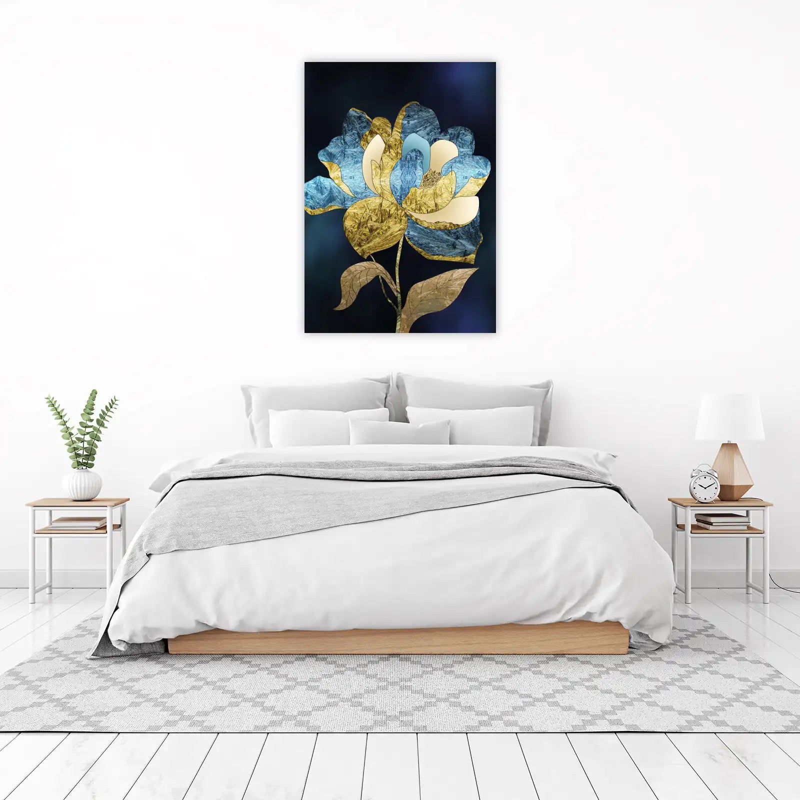 Abstract Gold Blue Floral Wall Art