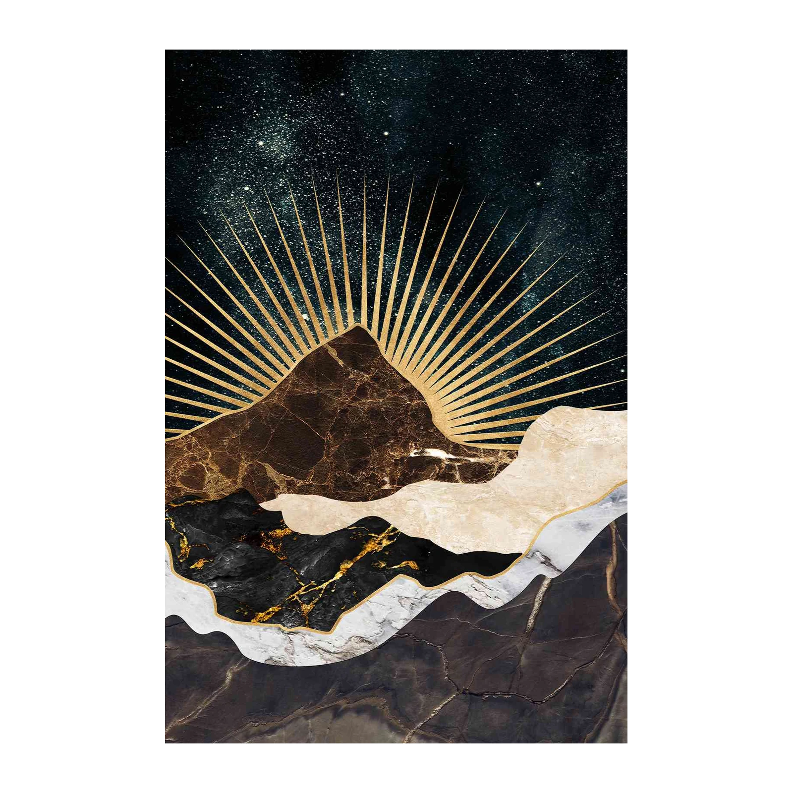 Celestial Mountain Sunburst Gold Wall Art