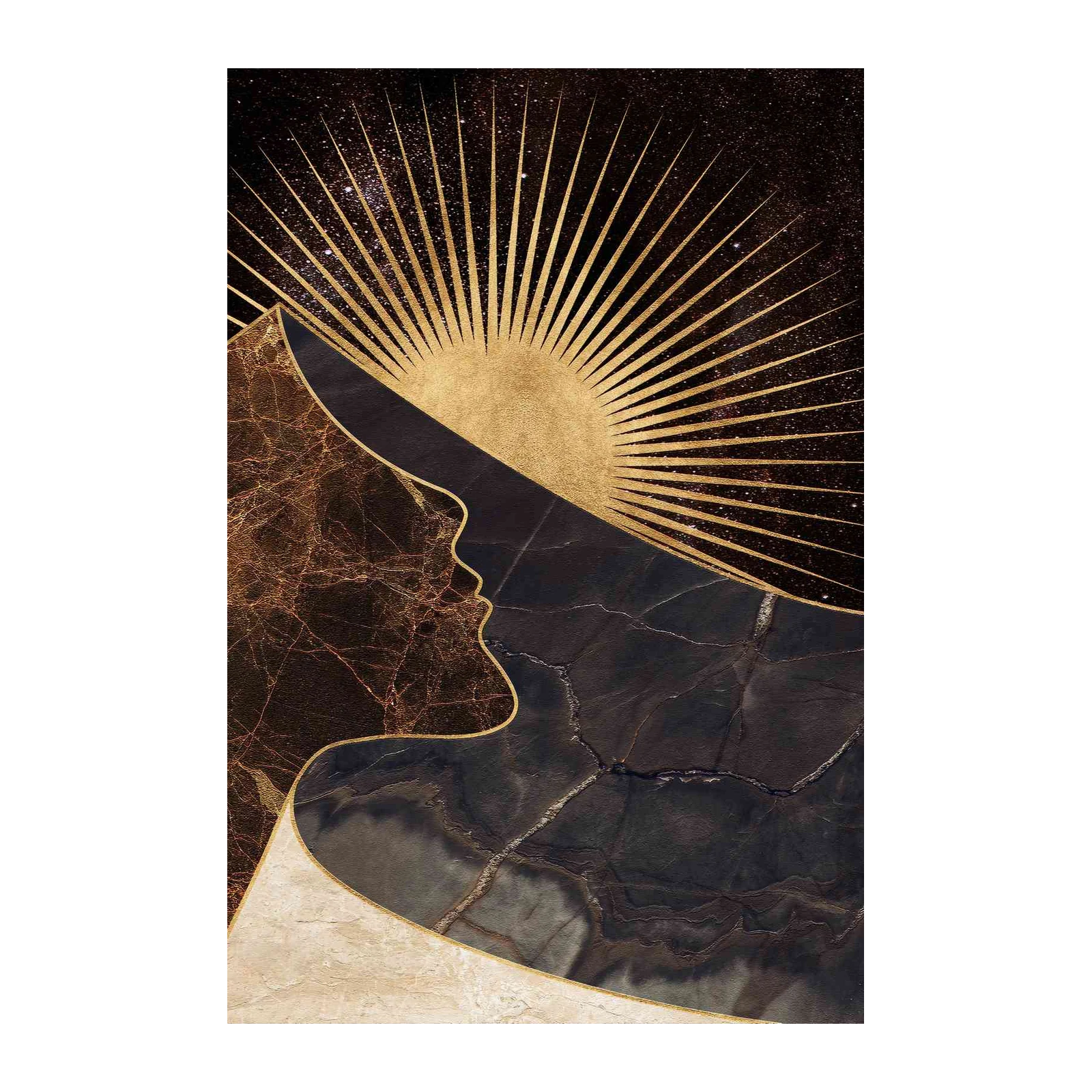 Celestial Profile Gold Sunburst Wall Art