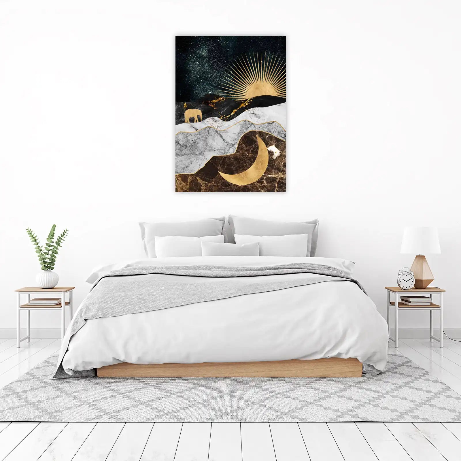 Majestic Elephant Gold Sun Moon Wall Art