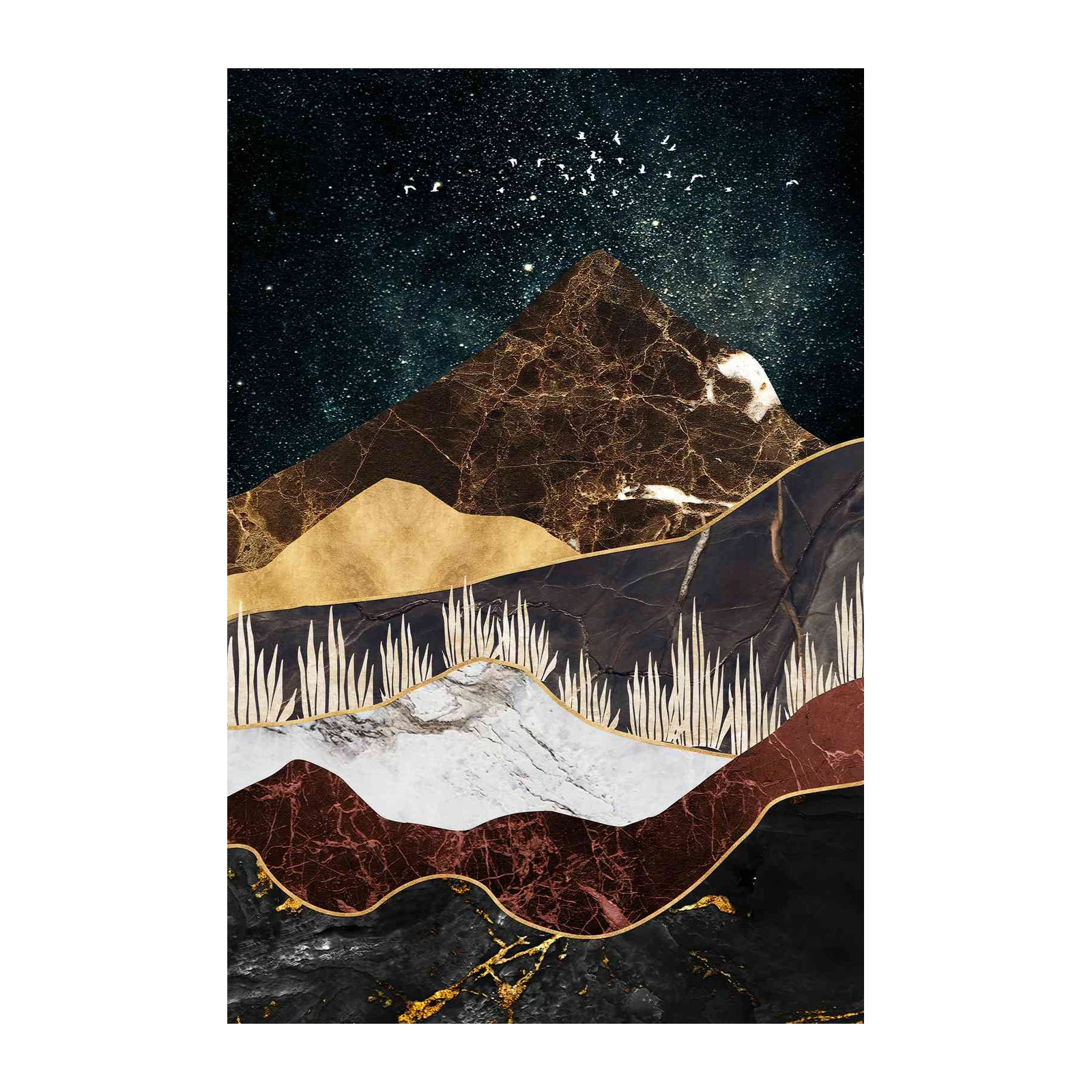 Geometric Marble Mountain & Stars Wall Art
