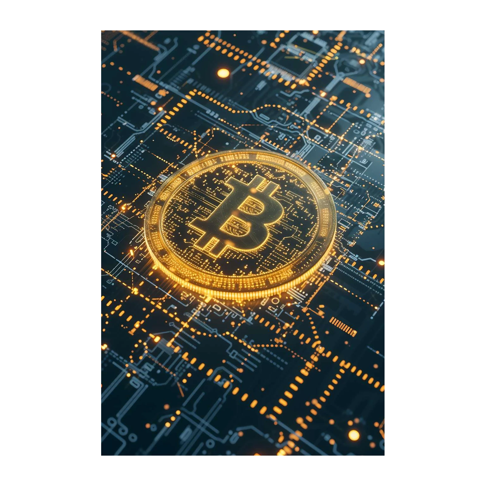Golden Bitcoin Circuit Board Wall Art