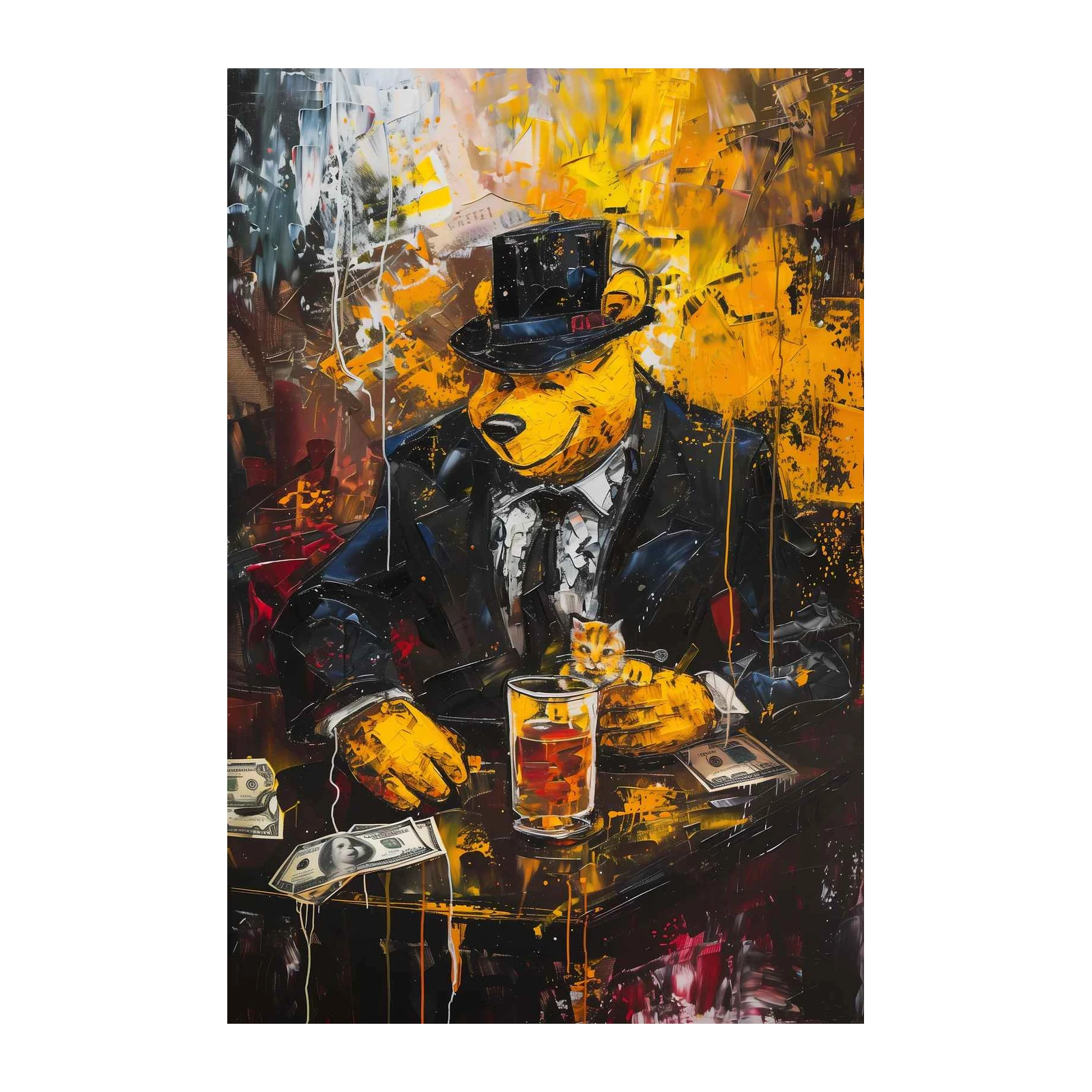 Dapper Bear & Kitten Whiskey Wall Art