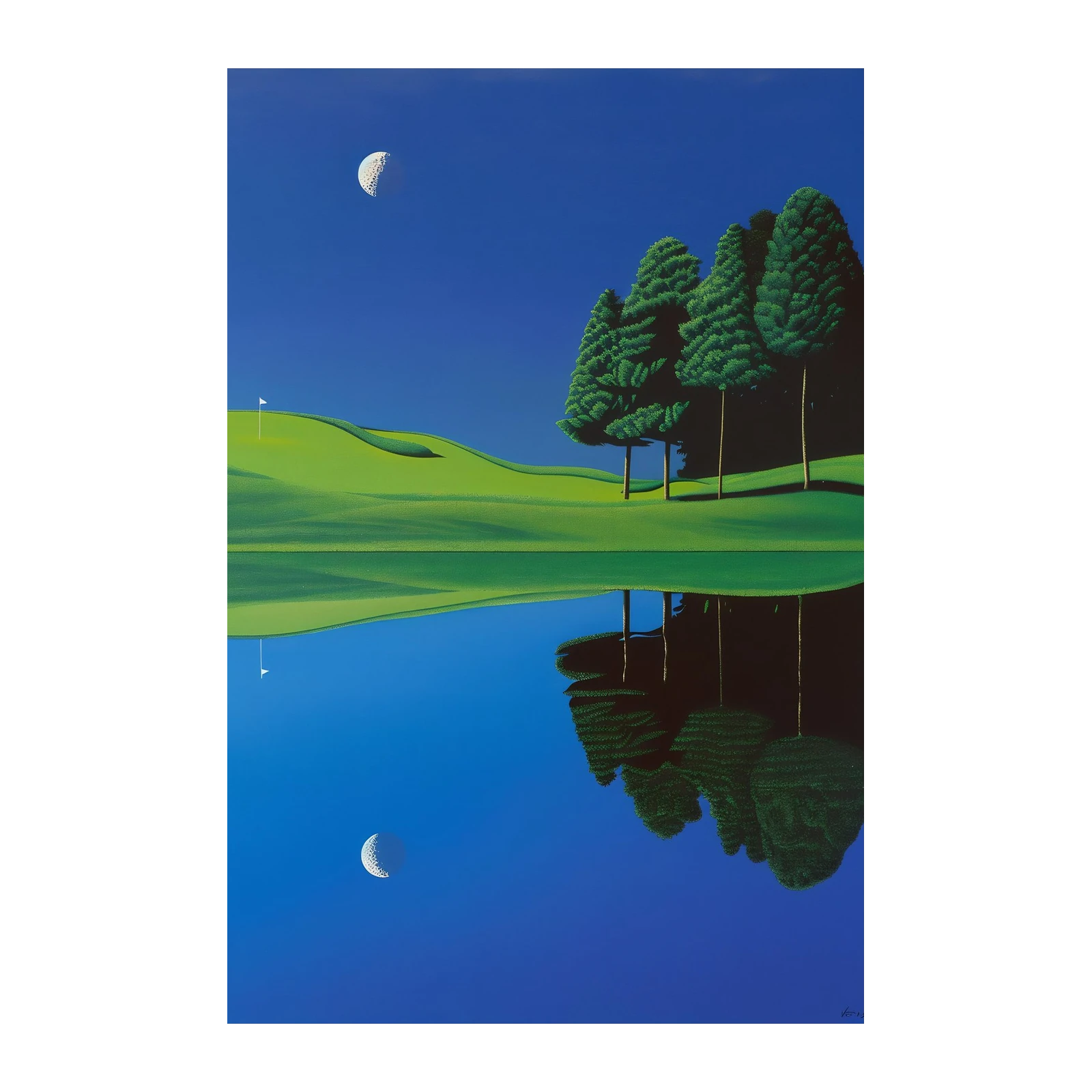 Serene Golf Night Moon Reflection Wall Art