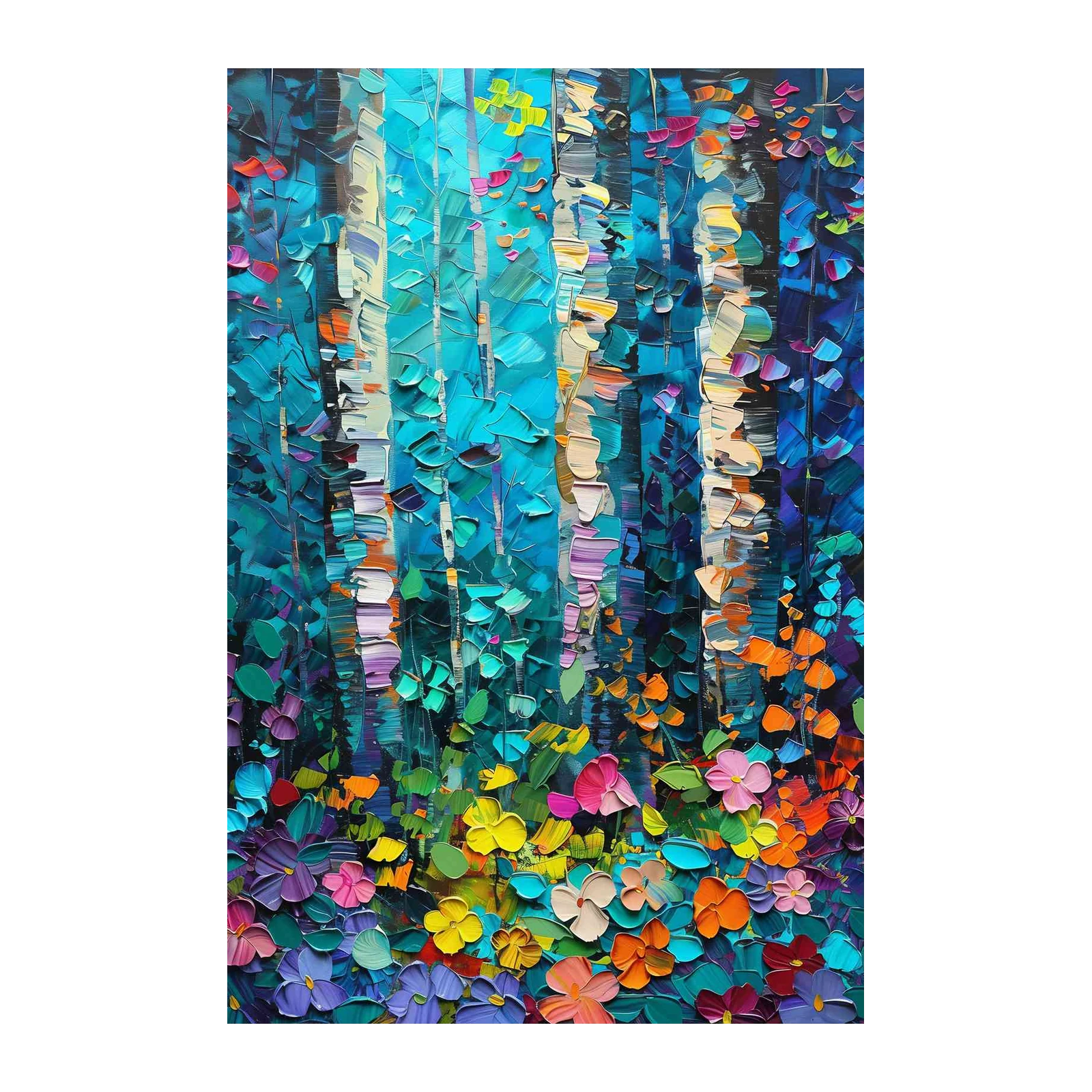 Vibrant Birch Forest Floral Explosion Wall Art