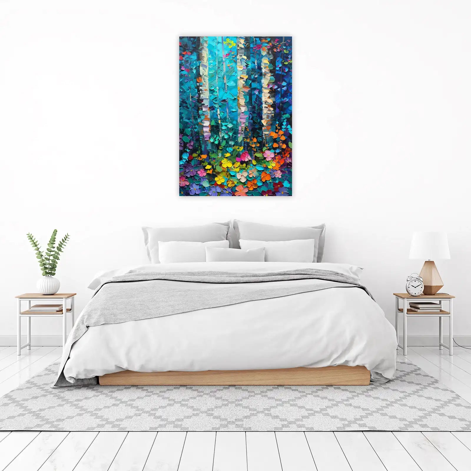 Vibrant Birch Forest Floral Explosion Wall Art