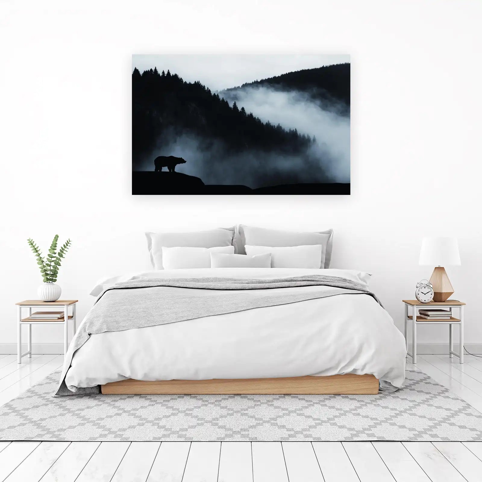 Misty Forest Bear Silhouette Wall Art