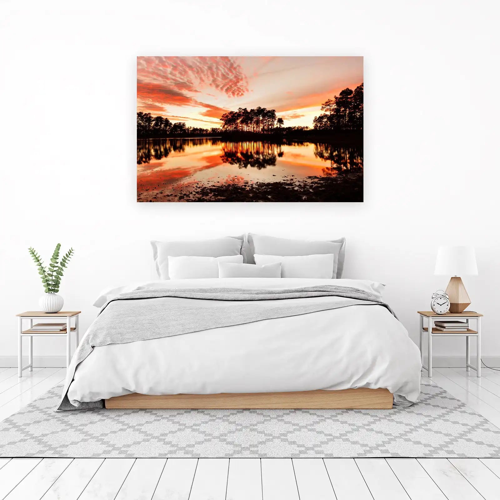 Serene Sunset Lake Trees Wall Art