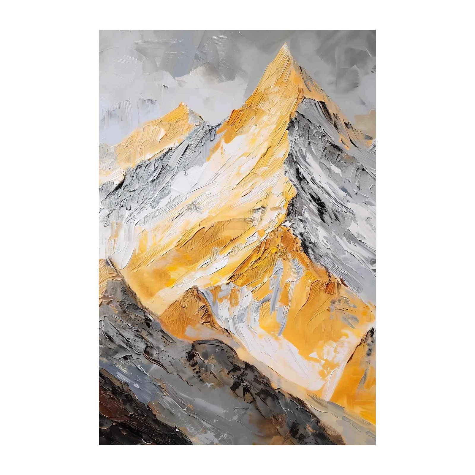 Golden Peaks Textured Mountain Wall Art
