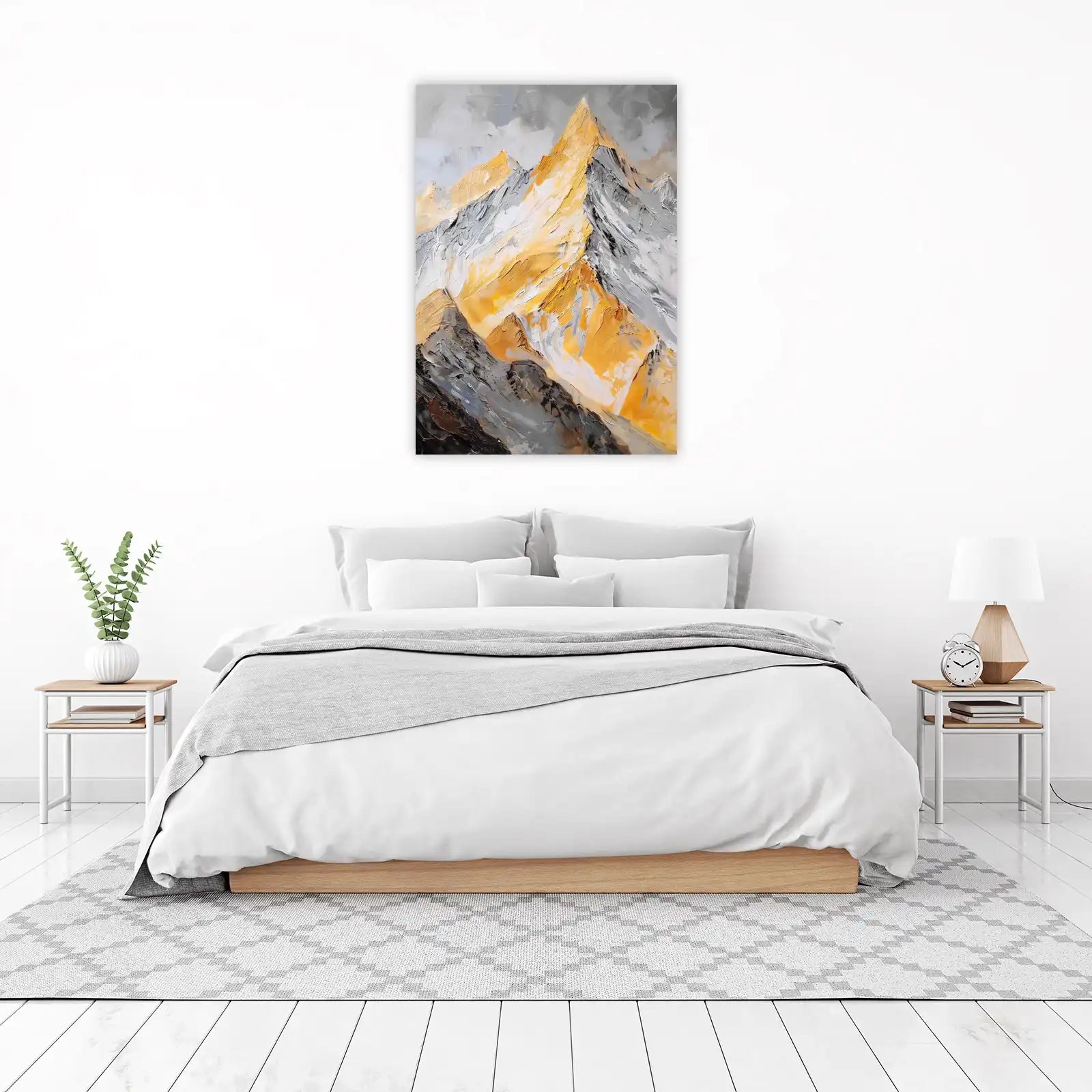 Golden Peaks Textured Mountain Wall Art