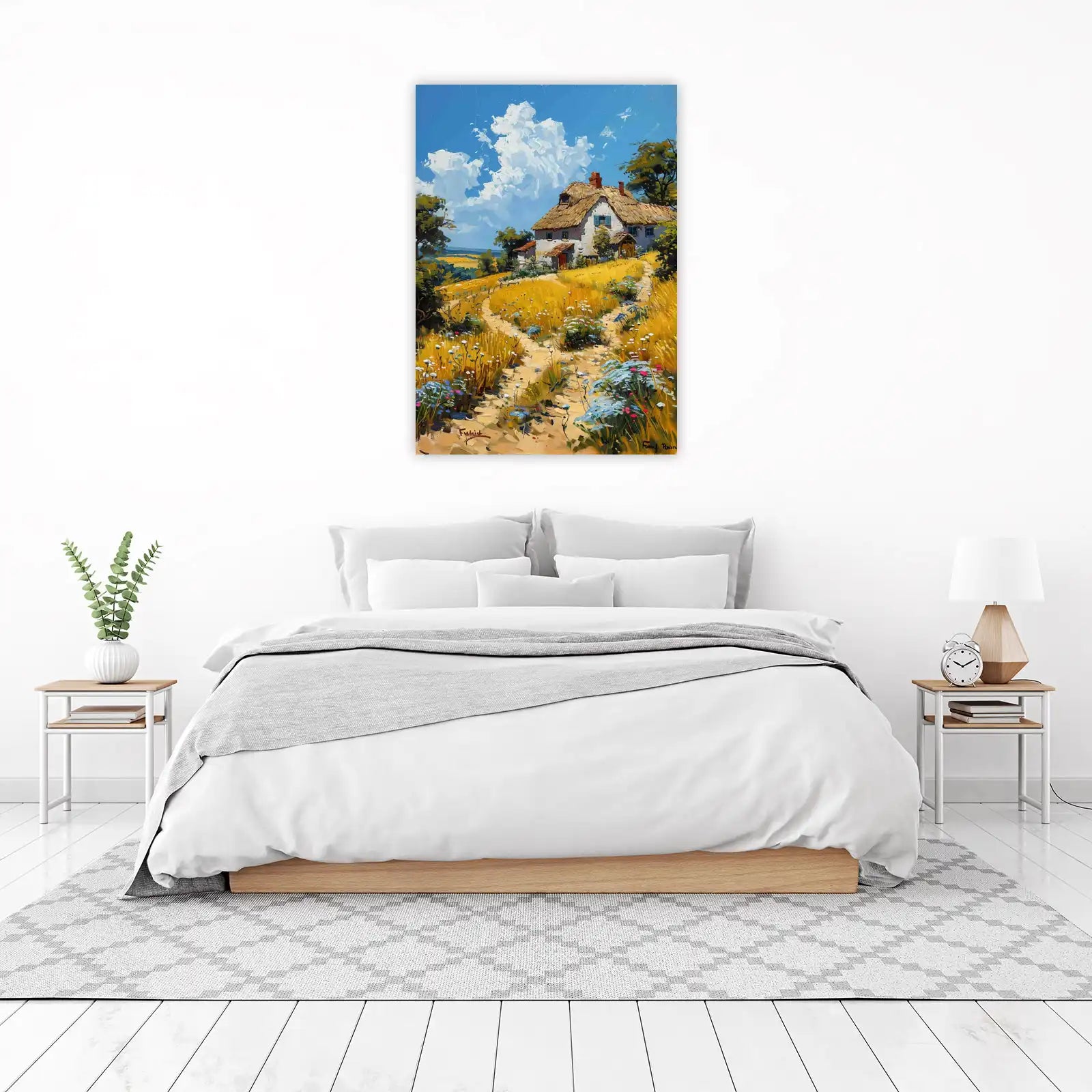 Charming Countryside Cottage Oil Painting Wall Art