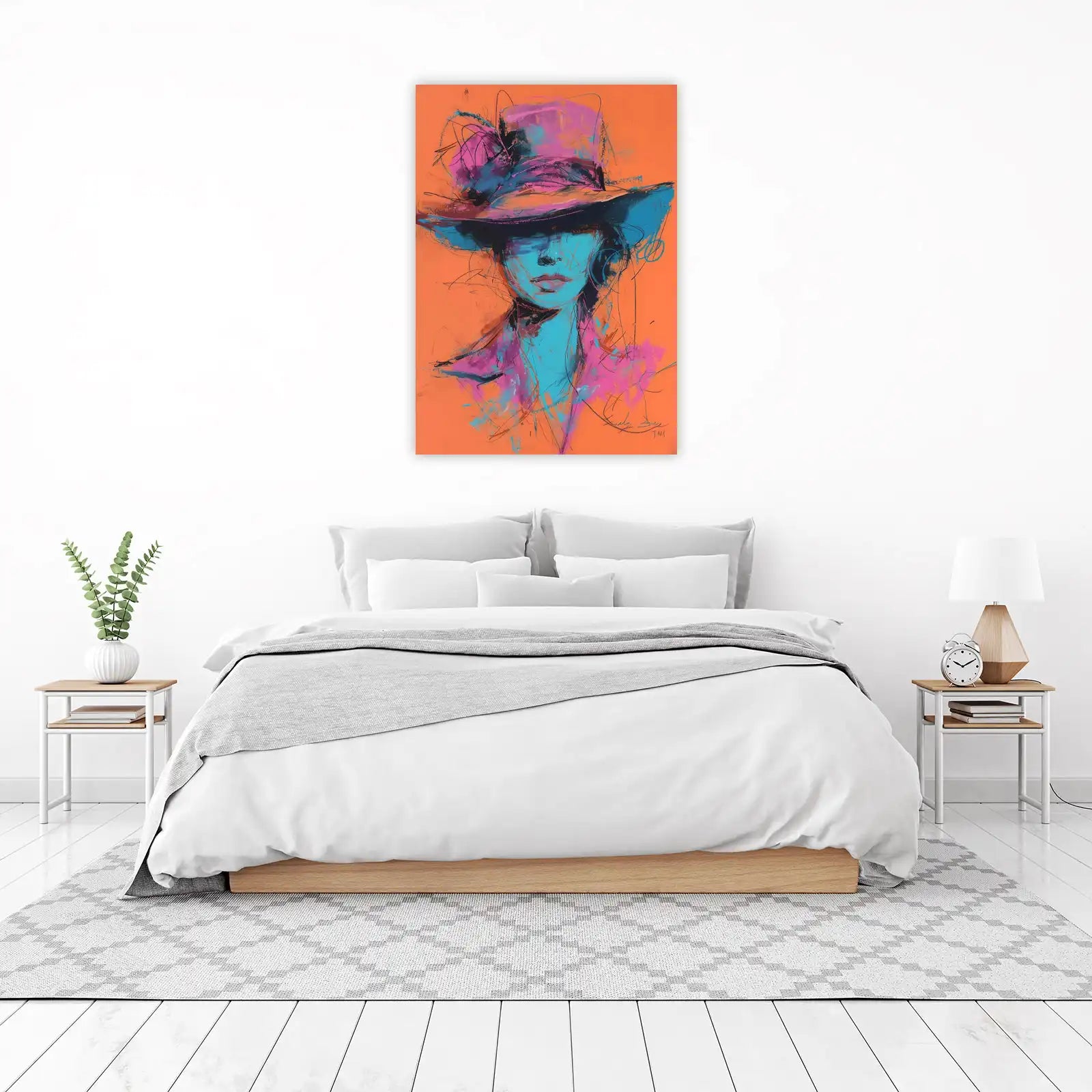 Vibrant Lady with Hat Abstract Wall Art