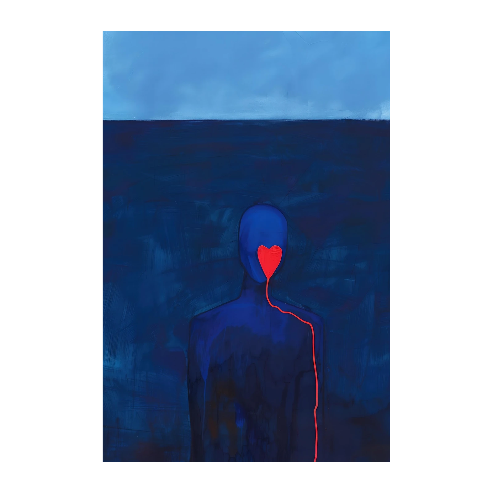 Emotional Soul Blue Figure Red Heart Wall Art