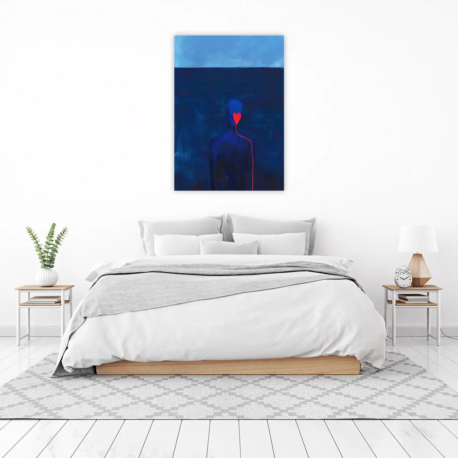 Emotional Soul Blue Figure Red Heart Wall Art