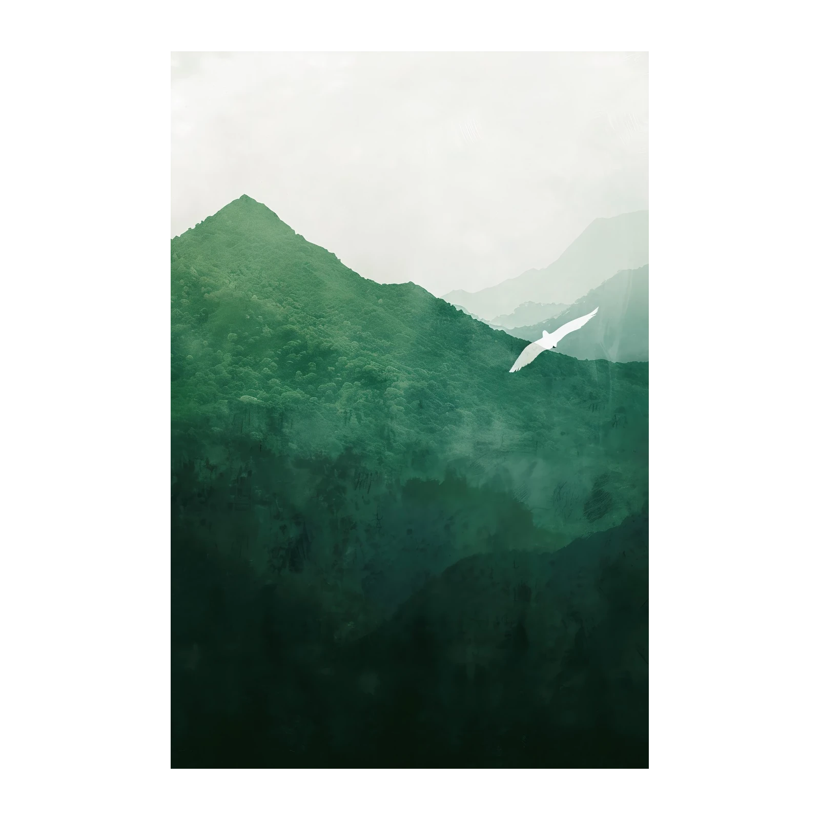 Serene Bird Over Green Mountains Wall Art