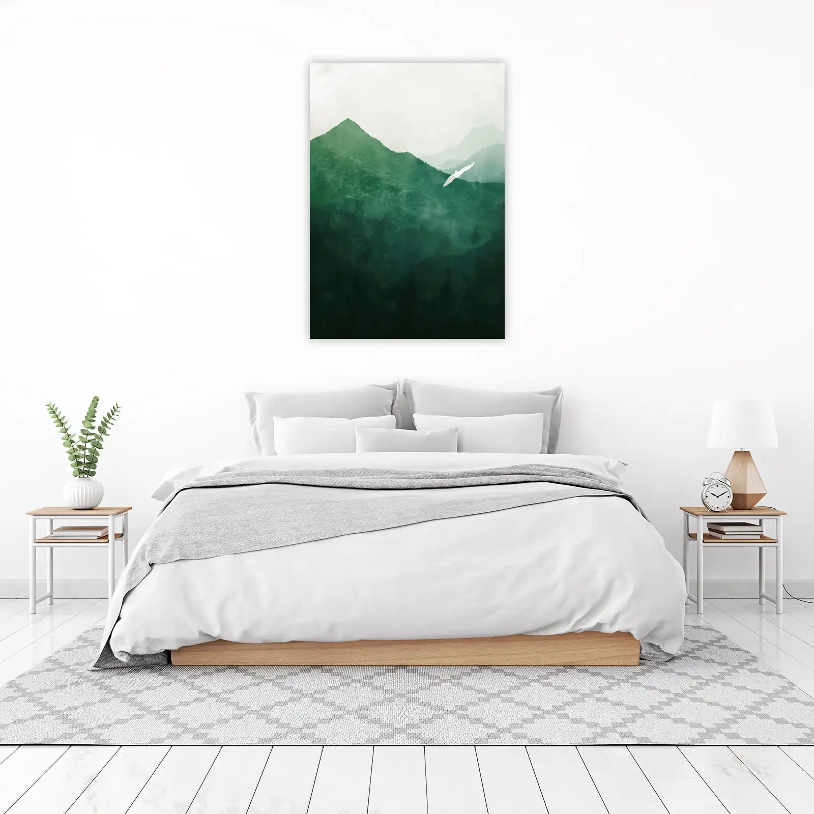 Serene Bird Over Green Mountains Wall Art